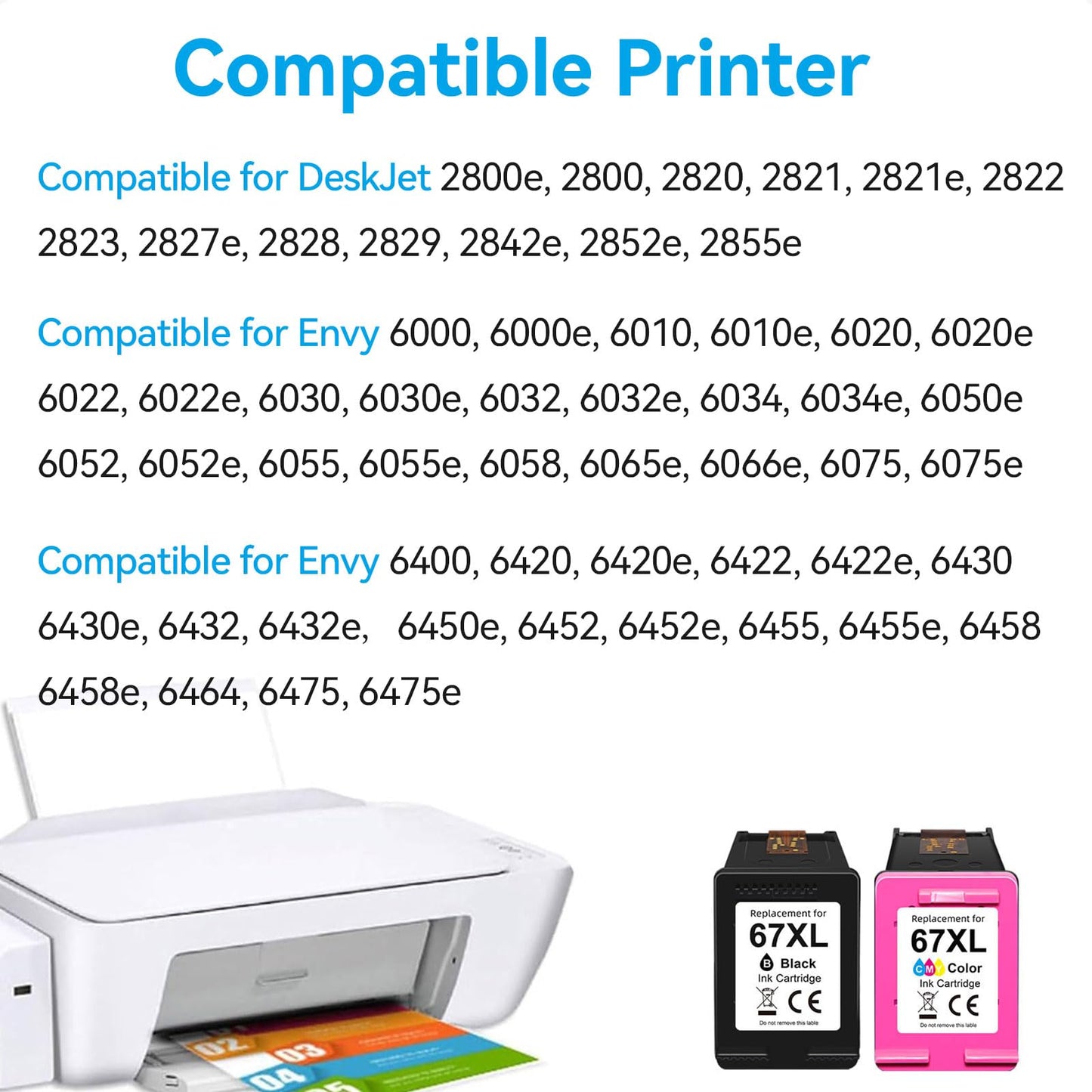 67XL Ink Cartridges Compatible for HP 67 Ink Cartridges Combo Pack Black Color Fit for Deskjet 2855e 4255e 2700 2755e 2734e 2842e 4255e 2723e 4155e 2742e 4100 Envy 6455e 6055e 6000 Printer