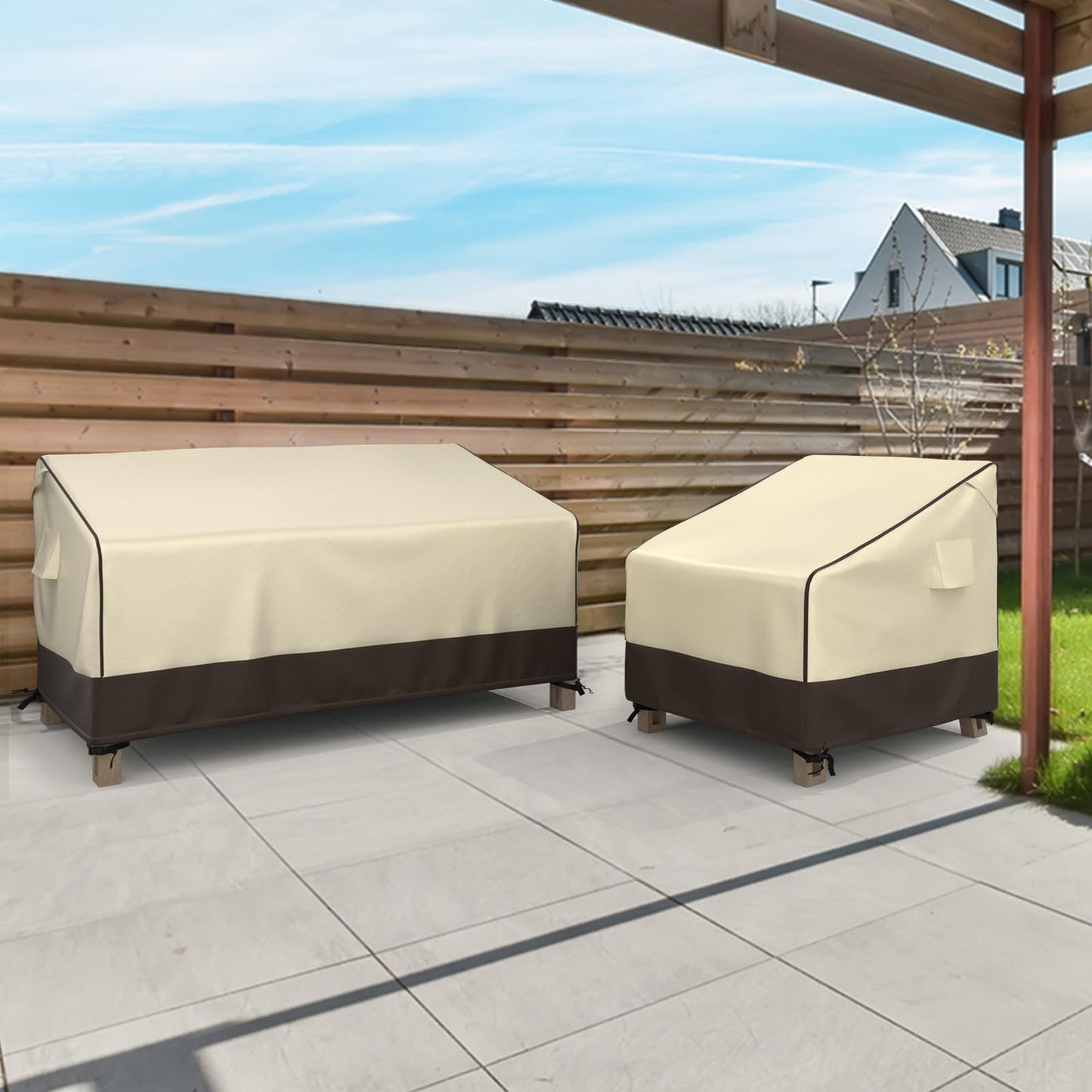 MR. COVER Outdoor Couch Covers Waterproof, Patio Furniture Covers for 3 Seat Sofa, Fits up to 80" W x 38" D x 35" H, Moisture-Proof & UV Protection, Brown & Khaki