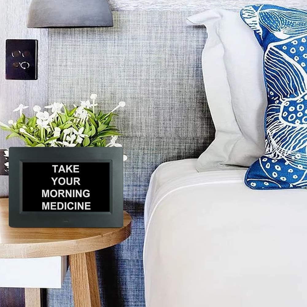 Yuanzeco Alarm Clock with Day and Date for Elderly 3Displays 7inch Digital Calendar Day Clock Photo Frame- Auto Dimmable Display 15 Alarm Options, Day Clock with Non-Abbreviated Day & Month (Black)