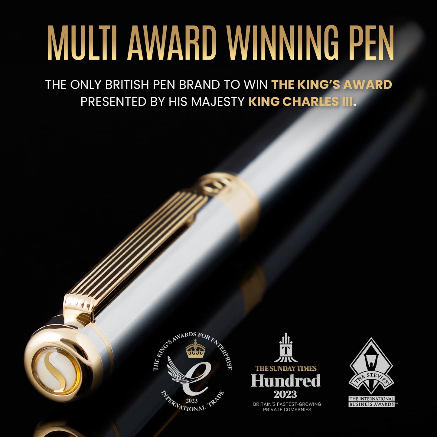Scriveiner Silver Chrome Rollerball Pen - Stunning Luxury Pen with 24K Gold Finish, Schmidt Ink Refill, Best Roller Ball Pen Gift Set for Men & Women, Professional, Executive Office, Nice Pens