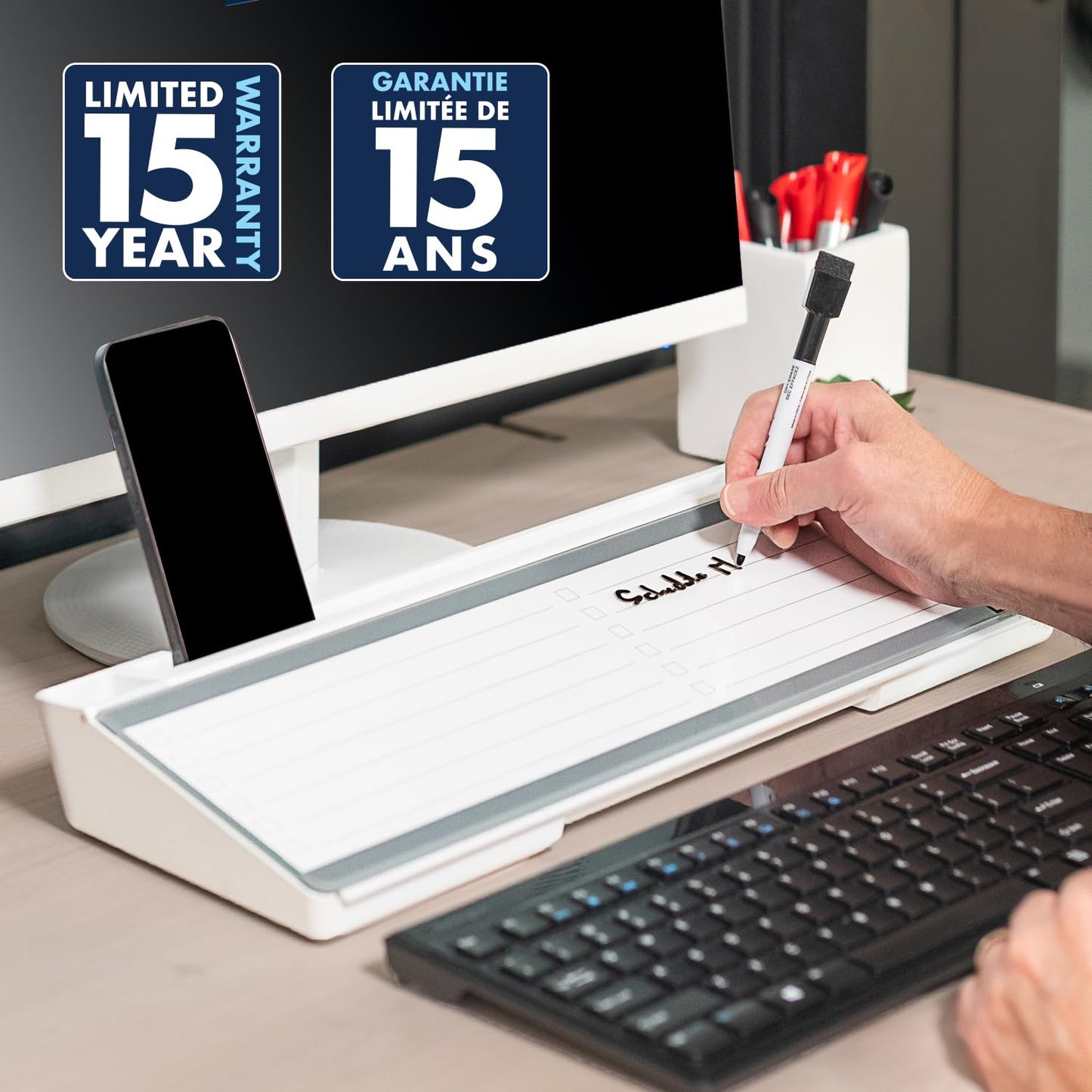 Quartet Desktop Whiteboard, Glass Dry-Erase Surface, 18” x 6”, Flip Top, Includes 4 Templates, 1 Marker and a Microfibre Towel (Q09010-CA)