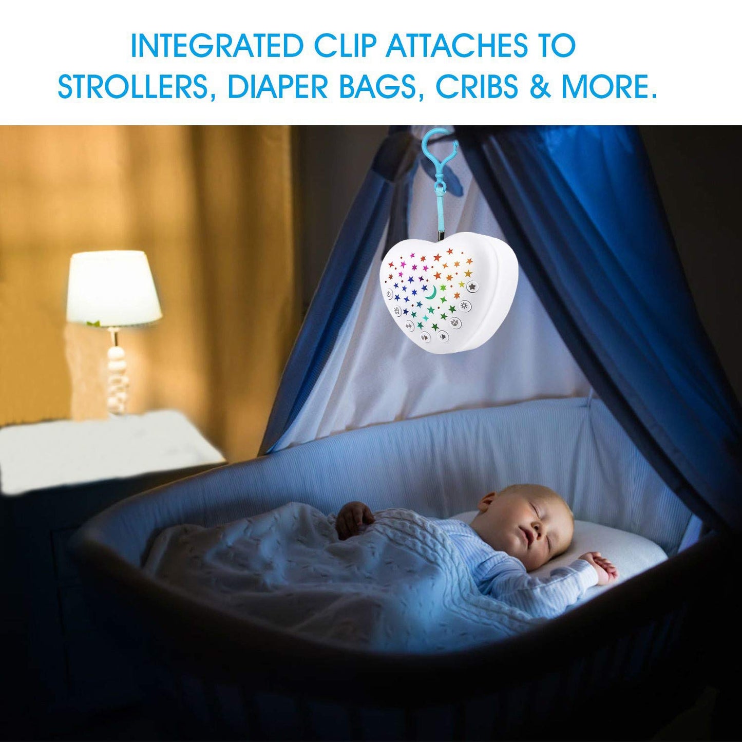 BEREST A13 White Noise Machine & Baby Sleep Soother with 15 Soothing Sounds & Projector Night Light Music Box, Cry Sensor, Rechargeable Lithium Battery, Portable for Newborns, Toddlers, Attaches to Crib