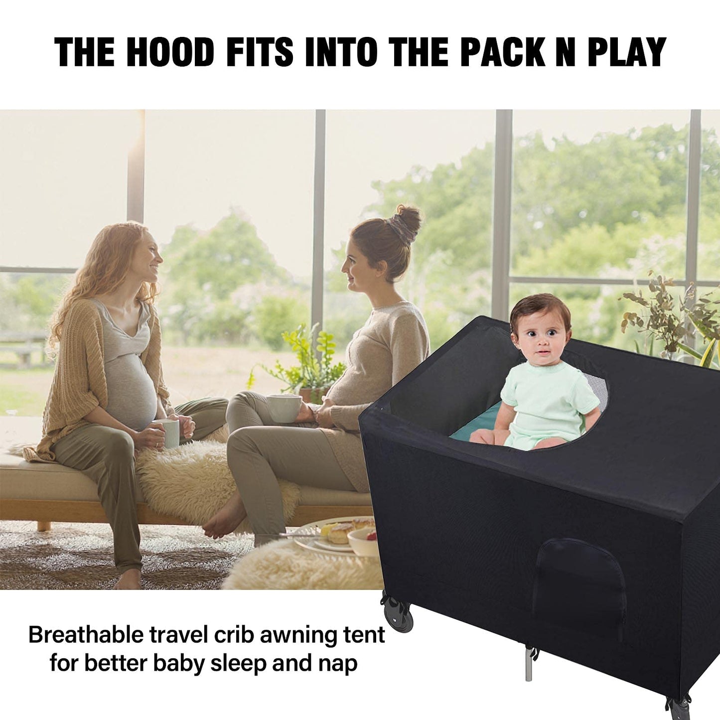 Jonnick Slumber Crib Blackout Canopy Cover for Pack N Play Travel Crib Canopy - Portable Stretchy Breathable Sleeping Pod Shade for Stretchy Netting Cover for Indoor Outdoor Travel Playard (Black)