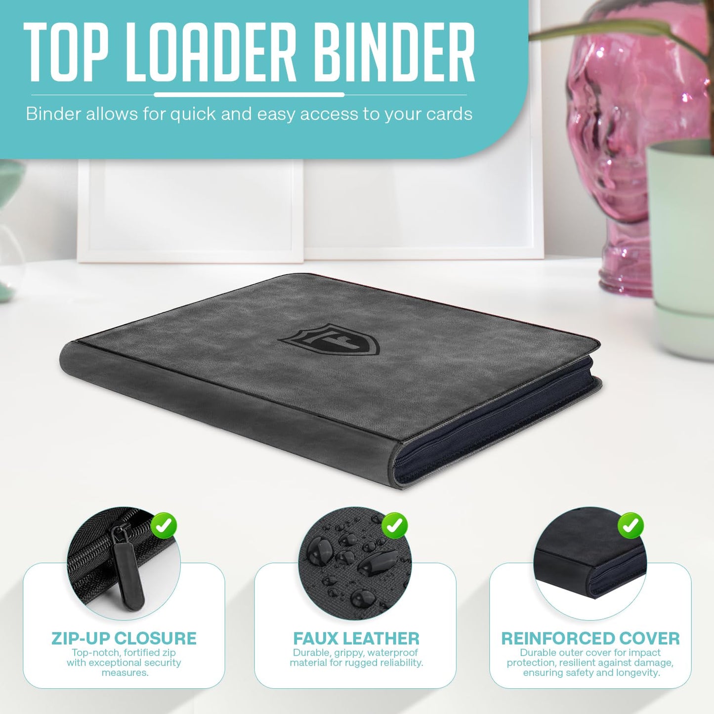 Trendiphy Top Loader Binder - 9 Pocket (3" x 4"), Holds 288 Toploaders | TCG Toploader Cards Binder & Card Holder For Sports Cards (Dark Grey)