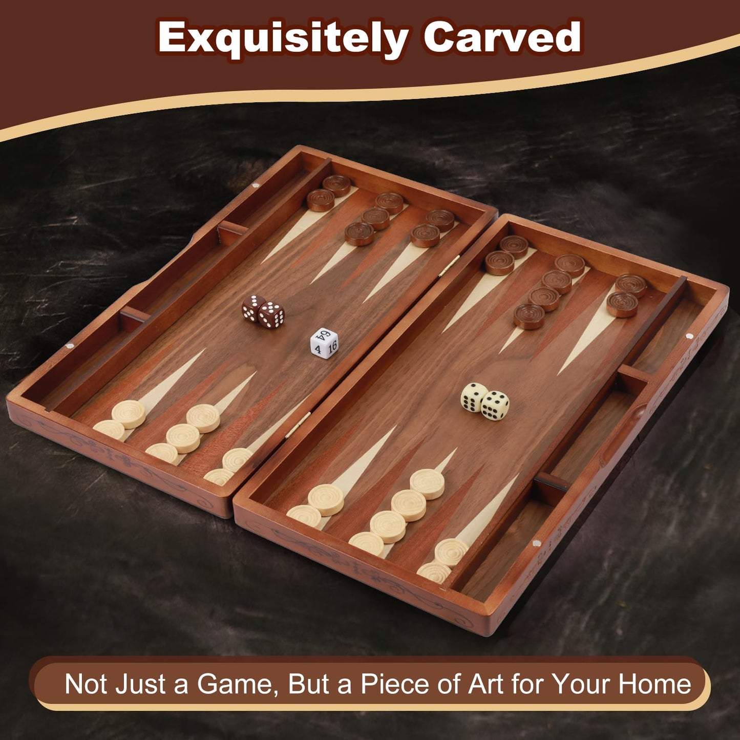Syrace Handcrafted Wooden Backgammon Set, 16" Large Size, Classic Two-Player Strategy Board，Premium Travel Game Board for Adults & Kids