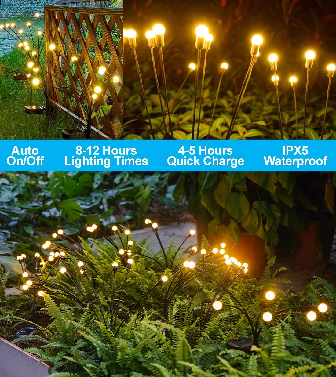 4Count Solar Lights Outdoor Waterproof IPX5, Solar Garden Lights Wind Swaying Lights, Firefly Light Outdoor Solar, Outdoor Christmas Lights, for Yard Lawn Pathway Decoration Lighting, WarmYellow