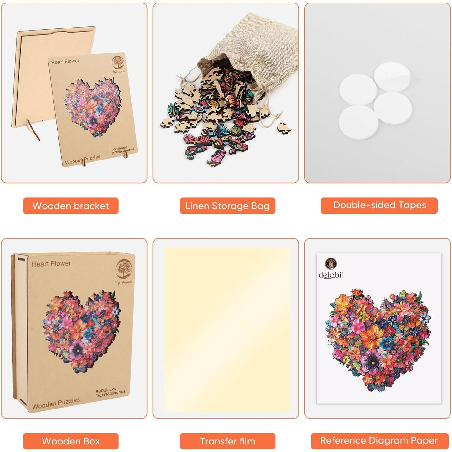 Puzzles for Adults Heart Flower Wooden Puzzles, 500 Pieces Unique Shaped Liberty Jigsaw Puzzles, Birthday Gifts for Mom Adults and Kids, Fun Challenge Family Game 16.7'' x 16.2''