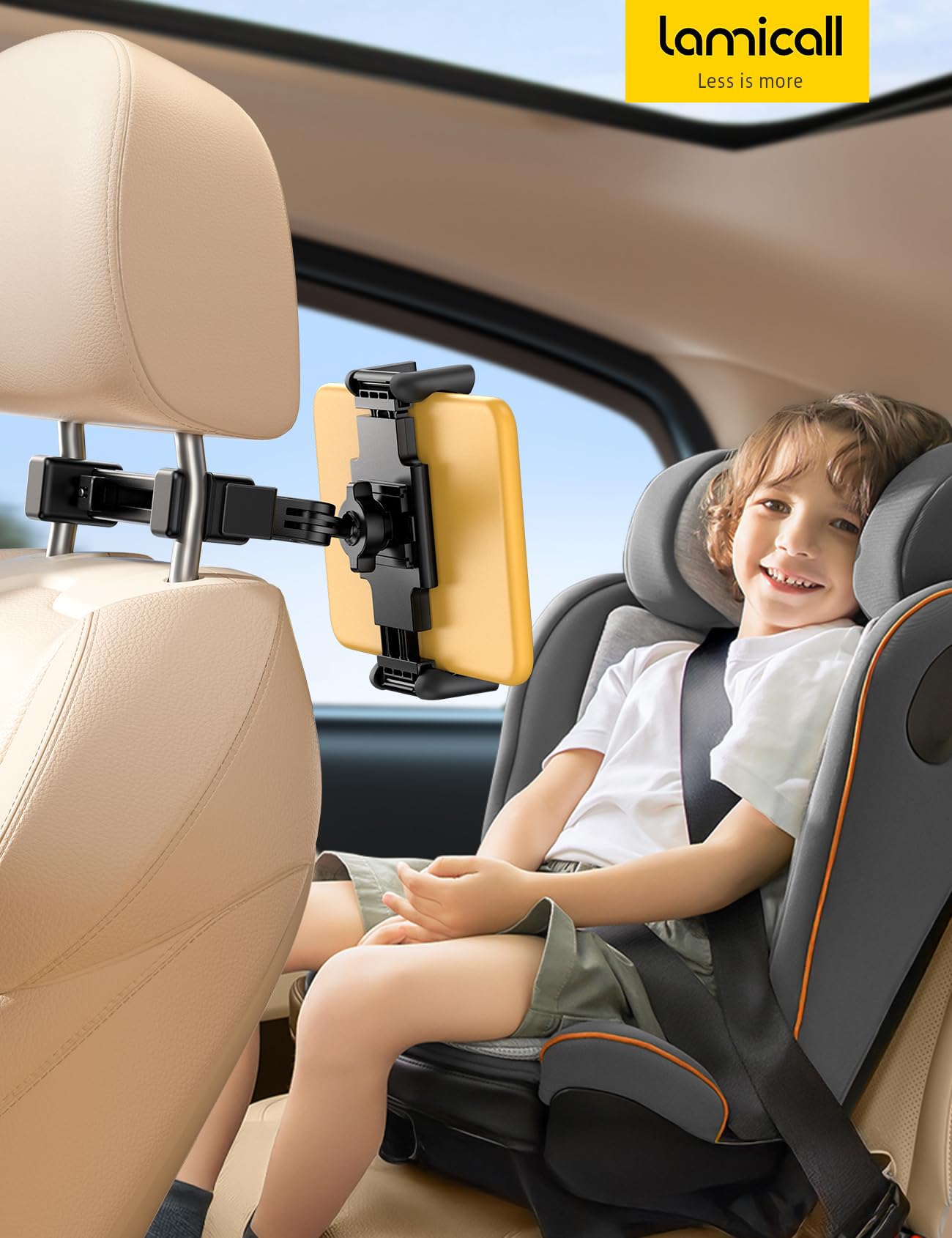 Lamicall Car Headrest Tablet Holder - [Foldable Clip] [Lockable] [Thick Case Friendly] Car Backseat Tablet Mount, Car Accessories for Kids, for iPad Pro, Air, Mini, Galaxy, Fire HD, 4.7-13", Mom Gift