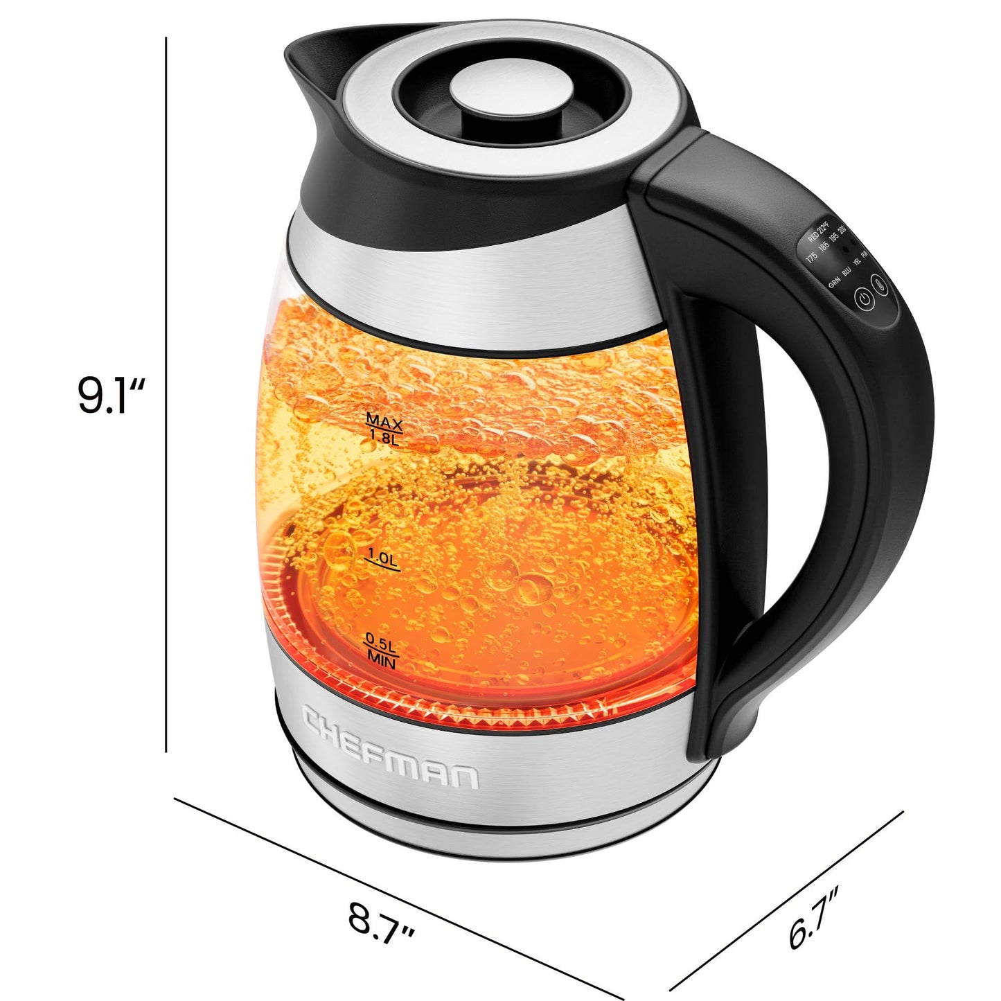 Chefman Electric Kettle w/ Temperature Control, 5 Presets, Colored LED Indicator Lights, 360° Swivel Base, BPA Free, Removable Tea Infuser Included, 1100 Watts & 120 Volts, Stainless Steel, 1.8 Liters