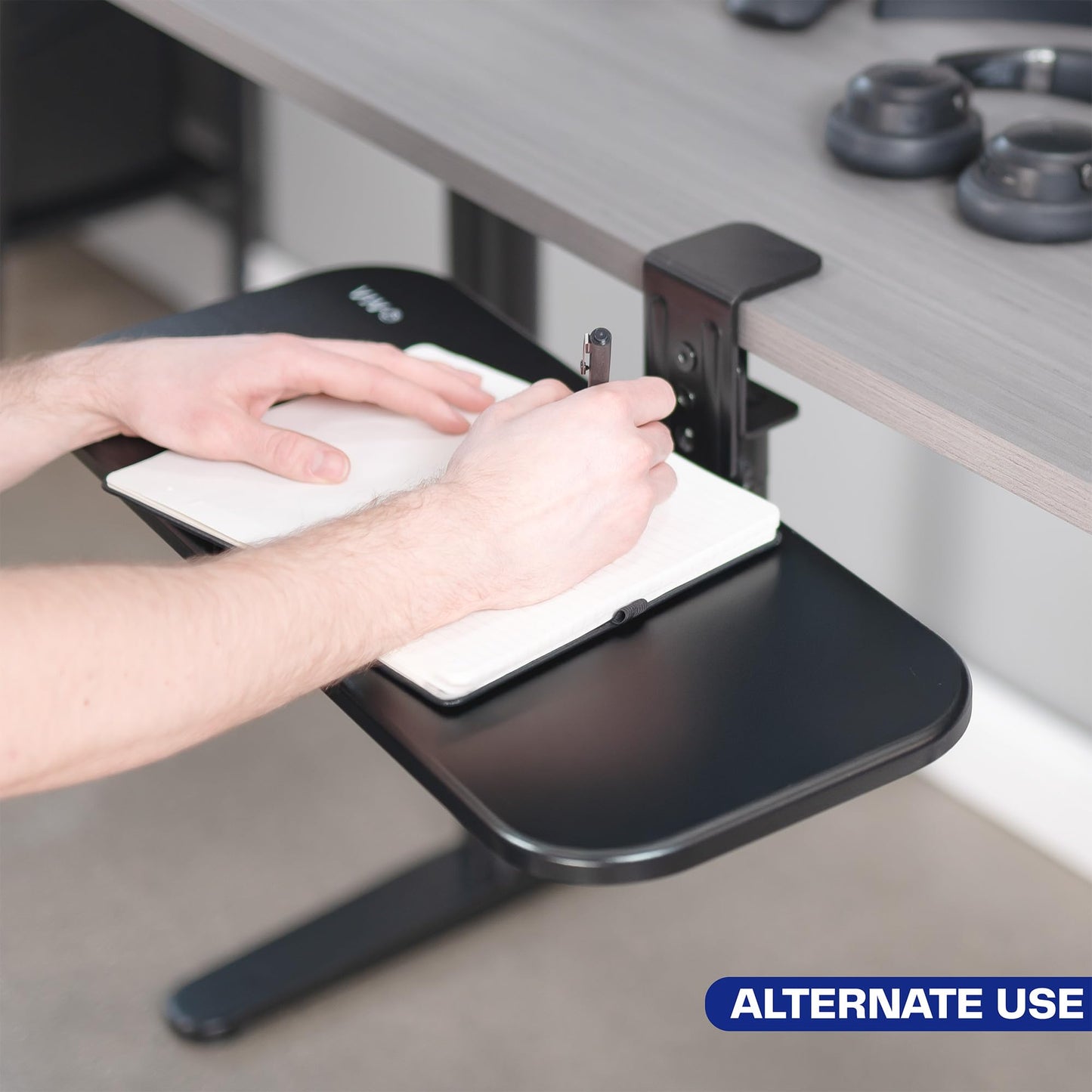 VIVO Clamp-on 23 x 10 inch Rotating Computer Keyboard and Mouse Tray, Extra Sturdy Single Desk Swivel Clamp, Ergonomic Typing, Black, MOUNT-KB04CB