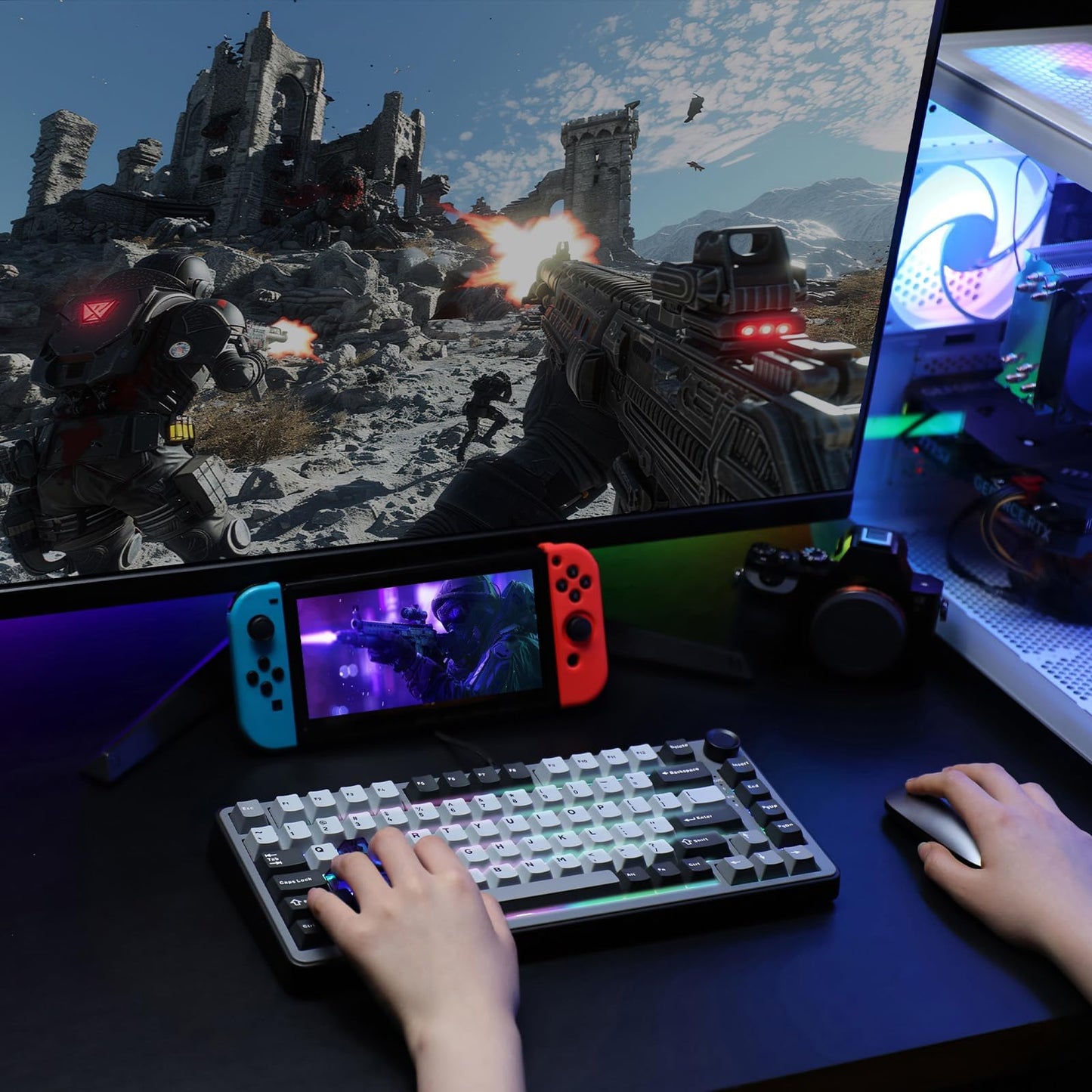 YUNZII RT75 Rapid Trigger Gaming Keyboard,Hall Effect Magnetic Switch,Adjustable Actuation Esports,75% TKL Layout with Knob,RGB Backlit, PBT Keycaps for Mac/Win (Black, Outemu Switch)