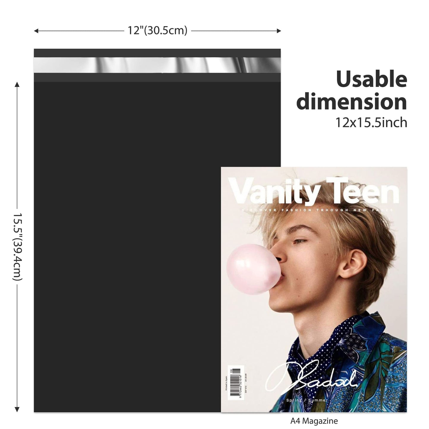 Fuxury Poly Mailers 12x15.5 Inch 500 Pcs,Black Shipping Bags Bulk for Clothing,Strong Adhesive Sealing, Waterproof, Tear-resistant Postal Mailing Poly Bags for Books,Accessories,Business