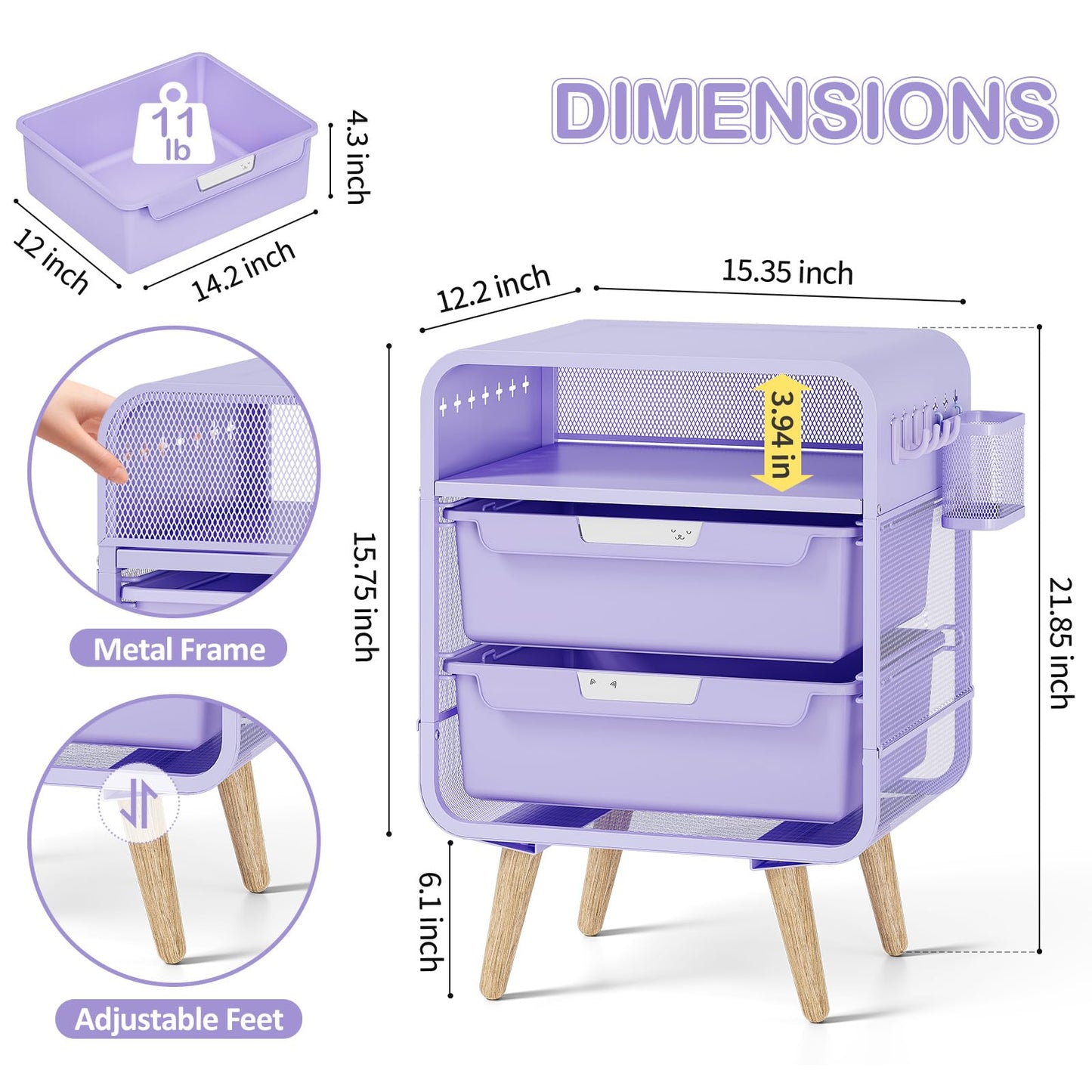 SYKIARIOL Kids Nightstand Side Table, Cute Bedside Table with Storage Drawer, Night Stand for Bedroom Furniture, Small Purple Nightstand for Living Room, Dorm,Office,Purple
