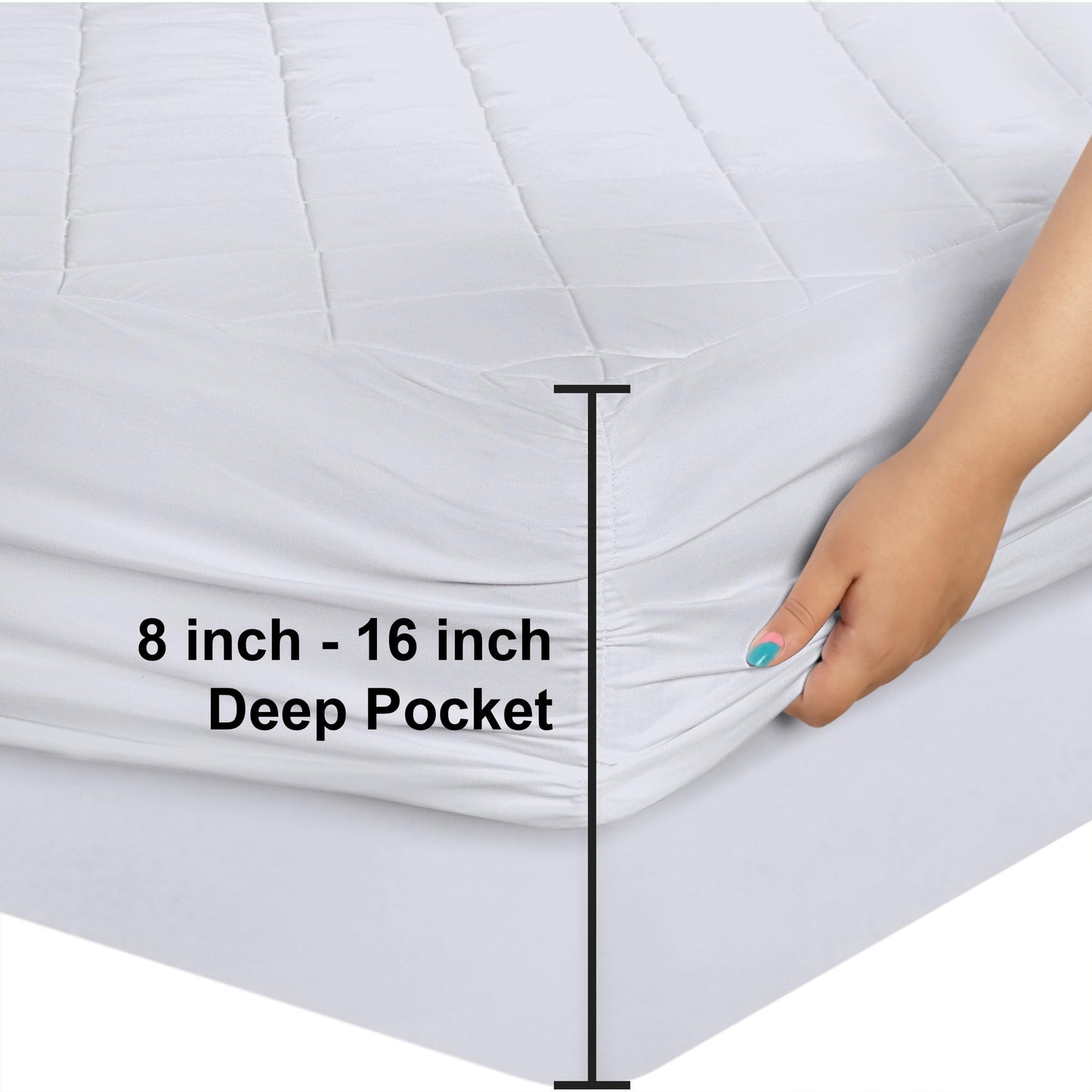 Utopia Bedding Quilted Fitted Mattress Pad, Queen Size, Elastic Fitted Mattress Topper Protector and Cover Stretches up to 16 Inches Deep, Machine Washable (White)