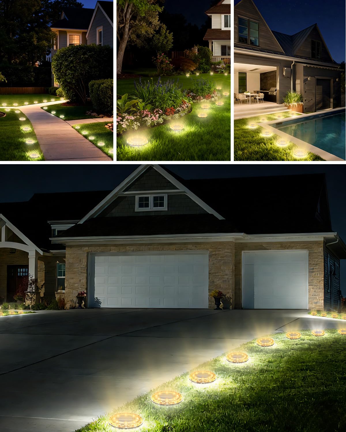 Solar Ground Lights Outdoor，12 Pack 8 LED Solar Pathway Lights Up to 8–10H IP65 Waterproof Landscape Lighting for Lawn Yard Deck Patio Walkway (Warm White)