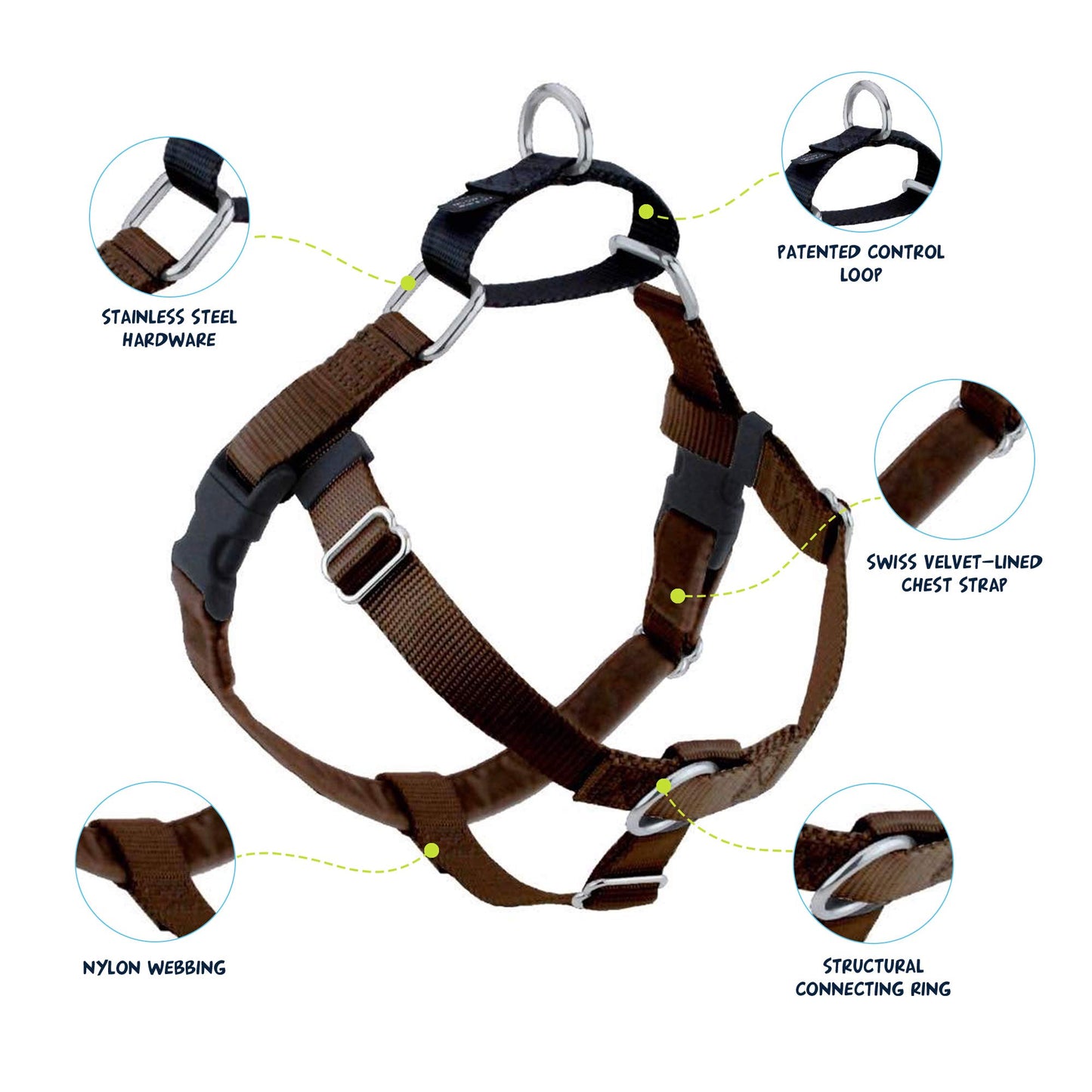 2 Hounds Design Freedom No Pull Dog Harness | Adjustable Gentle Comfortable Control for Easy Dog Walking | for Small Medium and Large Dogs | Made in USA | Leash Not Included | 5/8" SM Brown