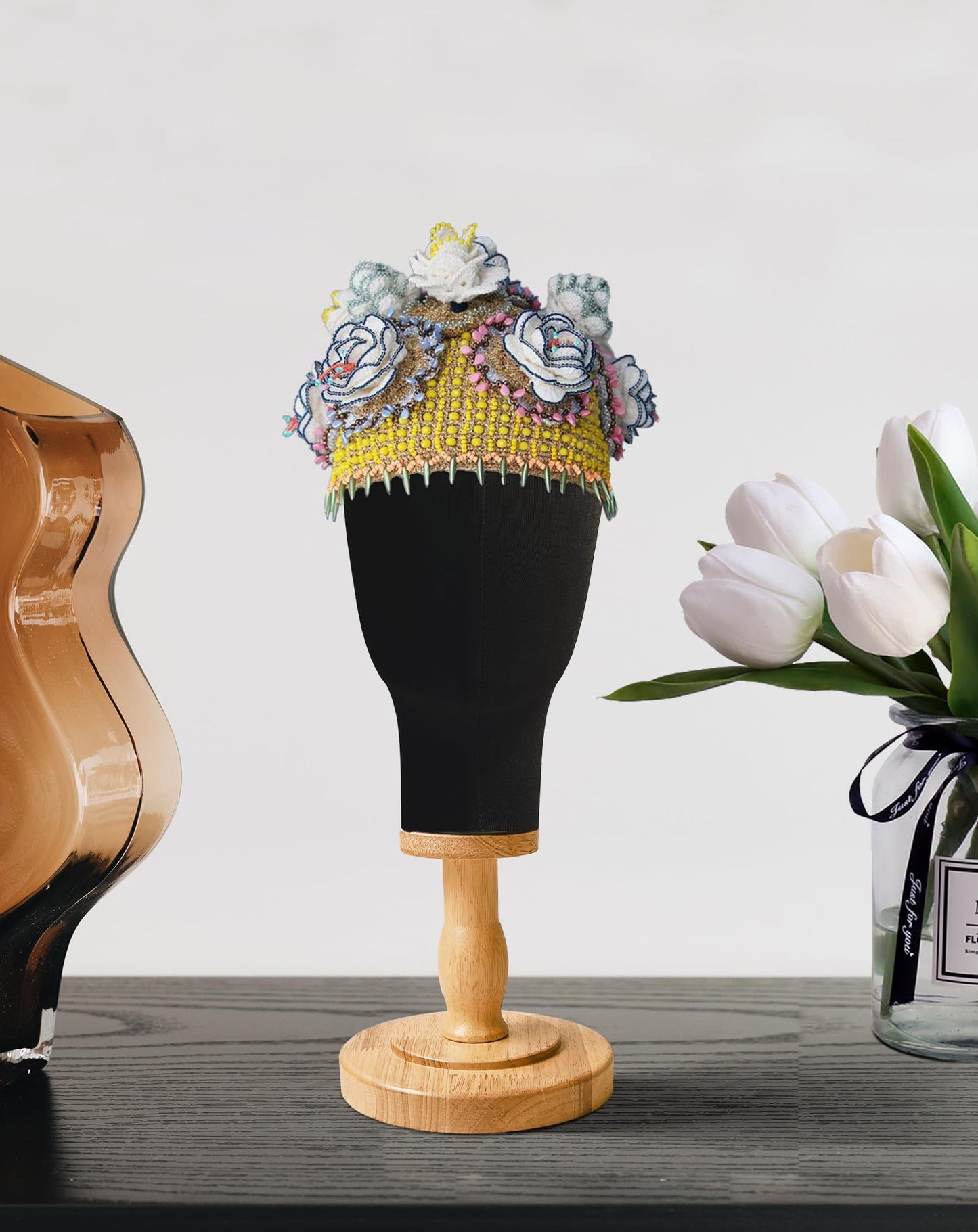 CHADWICK Black Mannequin Head Stand for Wigs, Hats, 21 Inches Fursuit Head, Hat Stand Holder with Detachable Wood Stand, Professional Canvas Block for Shop, Home Decor, Hair Salon Display