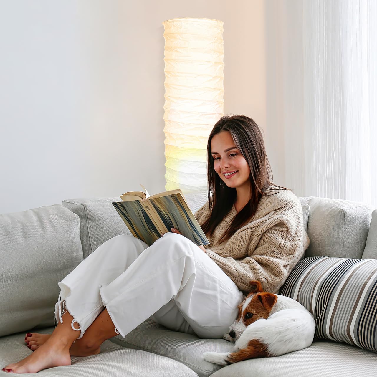 TOVINANNA Paper Lamps Shade, Foldable Rice Paper Floor Lampshade Lamp Cover for Bedroom Living Room, Modern Nordic Style Standing Light Shade for Home Decoration