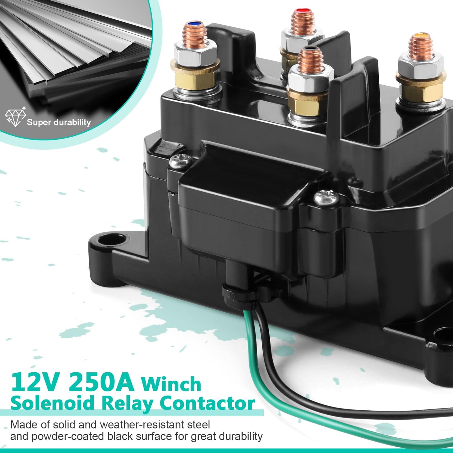 12V 250A Winch Solenoid Relay Contactor Thumb Truck for ATV UTV 2000-5000lbs Winch with 6 Protecting Caps