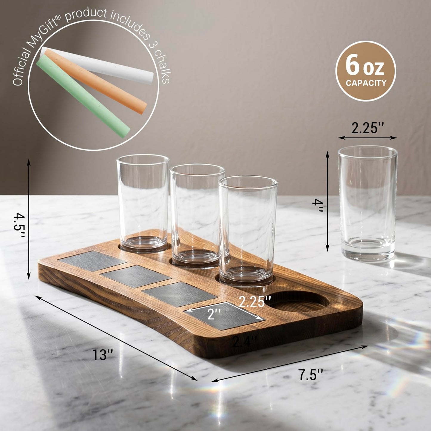 MyGift 4-Glass Dark Brown Wood Beer Flight Sampler Serving Tray with Chalkboard Labels, Set of 2