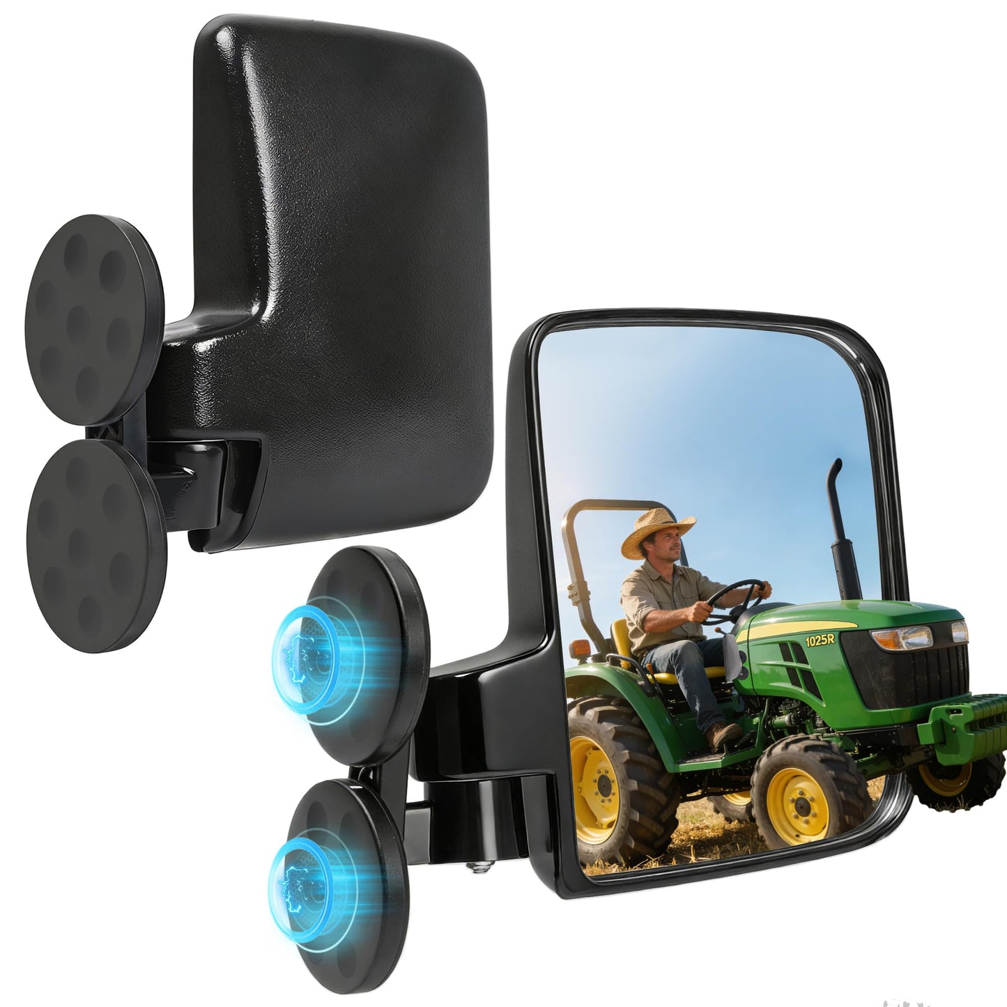 VOUTRAK Universal Magnetic Tractor Mirror, VOUTRAK 114lbs Magnetic Side Mirror Tractor with 6 Magnets, 180° Adjustable Convex Mirror, for Tractor Forklift Lawnmower, Compatible with John Deere, Kubota