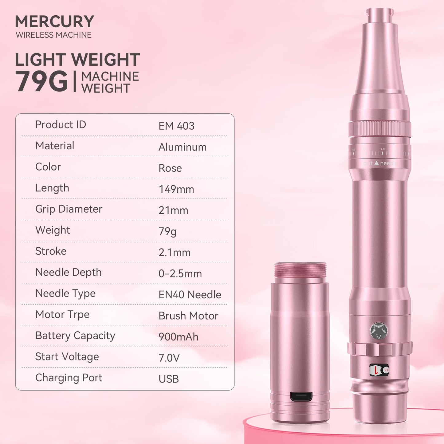 Charme Princesse Wireless Permanent Makeup Machine Kit Rotary Eyebrow Pen Machine With 15pcs 1R/1P Needles Supply for Eyebrow Lip Eyeliner EK403-4-US-FBA24