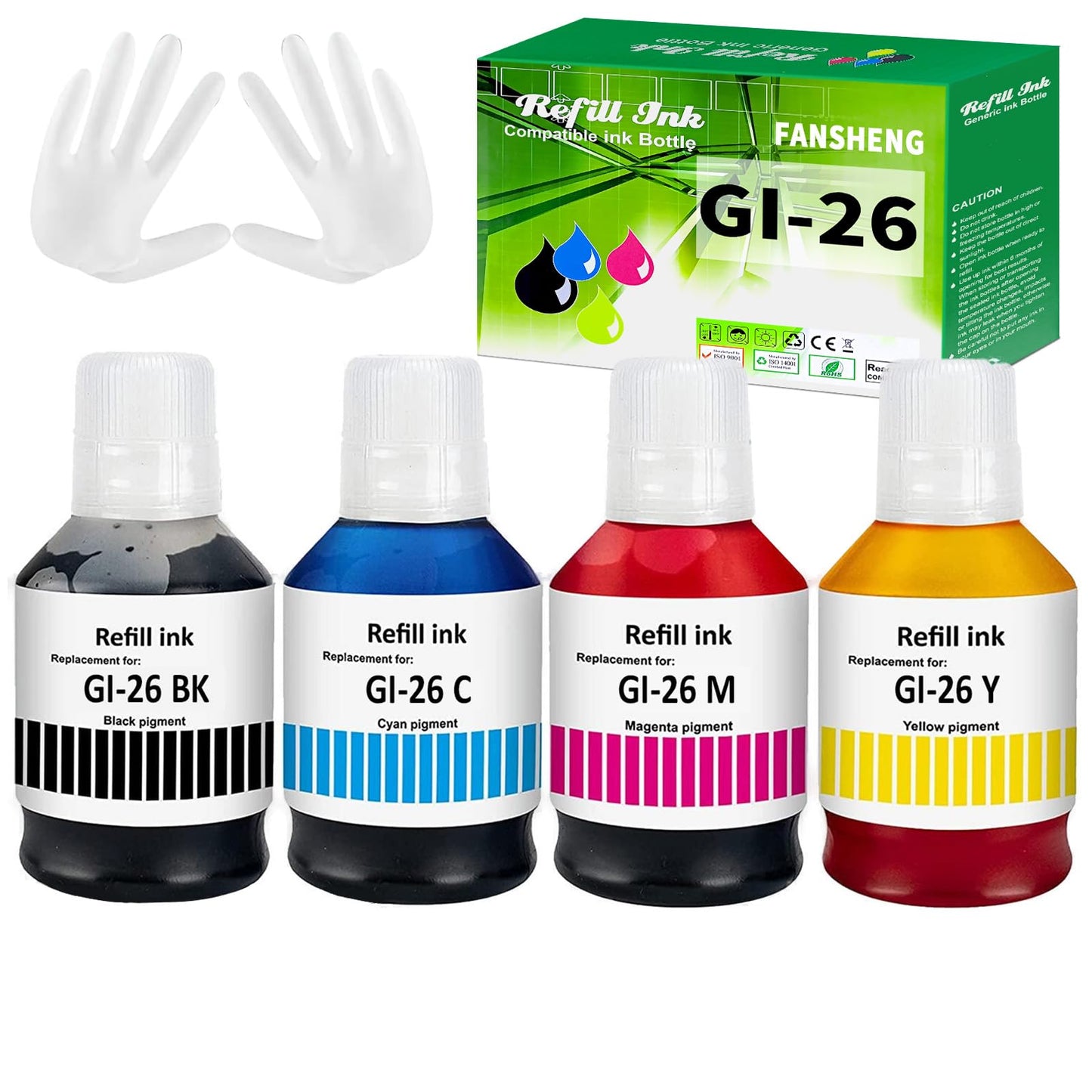 GI-26 GX3020 GX4020 Ink Bottles for Canon 26 GI26 Ink Refill Bottles Set Compatible for Canon MAXIFY GX6021 GX3020 GX4020 GX5020 GX6020 GX6021 GX7020 GX7020X GX7021 Printer 170ml Black 135ml C/M/Y