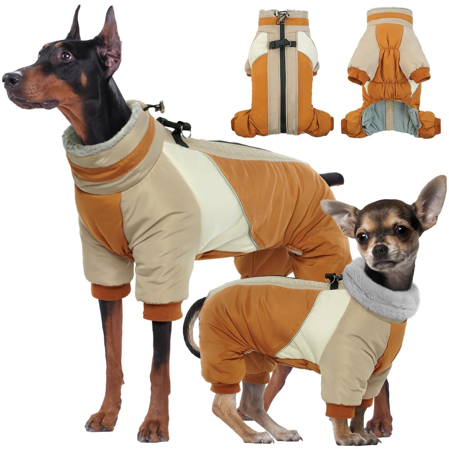 Kuoser Fullbody Dog Coat - Warm Winter Coat with Reflective Jacket & Built-in Harness for Small Dogs - Suitable for Yorkie, Bichon Frise, Shih Tzu (Brown S)