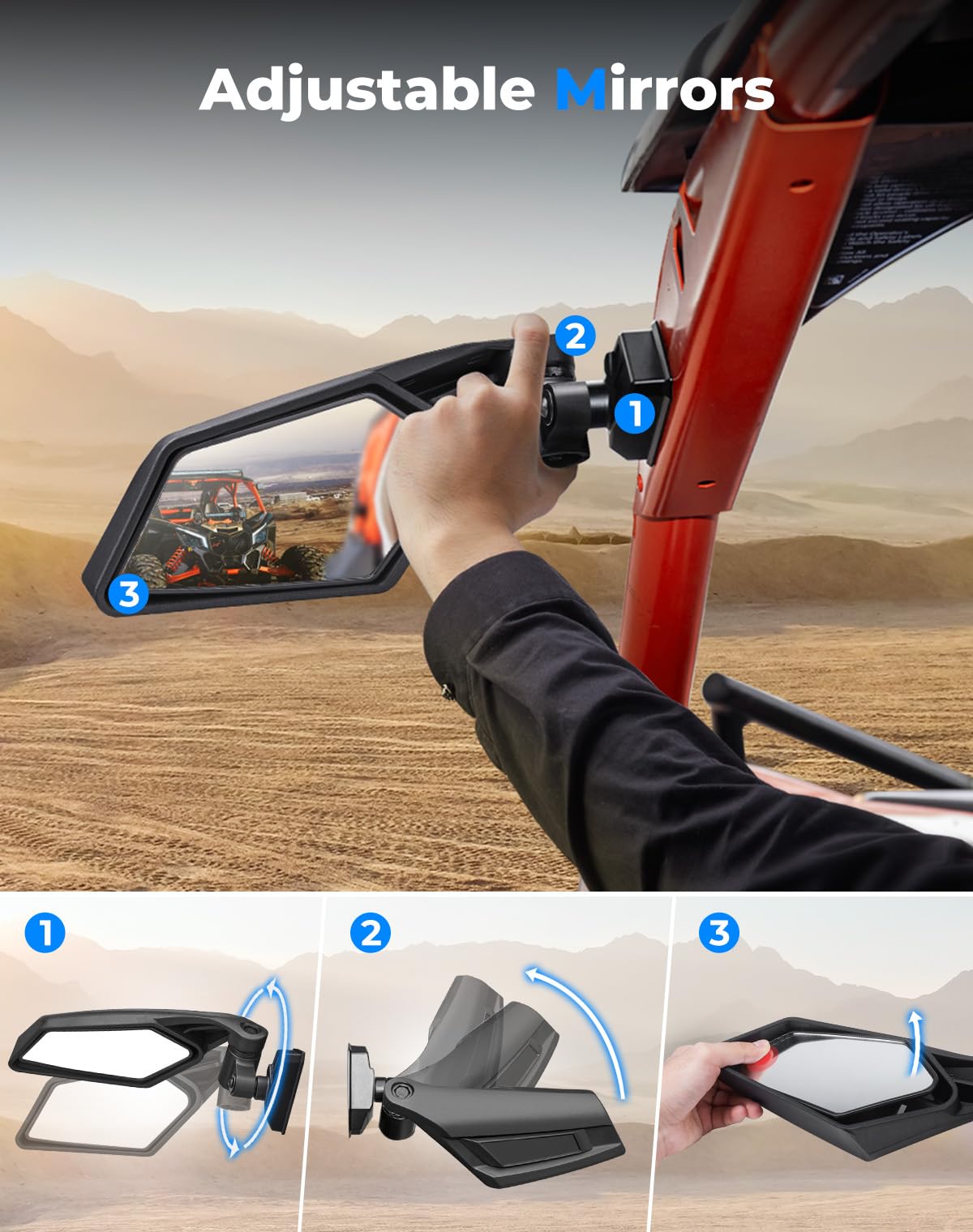 KEMIMOTO UTV Side Mirrors, Upgraded 360 Degree Adjustment X3 Side Mirrors Compatible with Can Am Maverick X3 Max XRS XDS Turbo R RR 2017 2018 2019 2020 2021 2022 2023 2024 2025