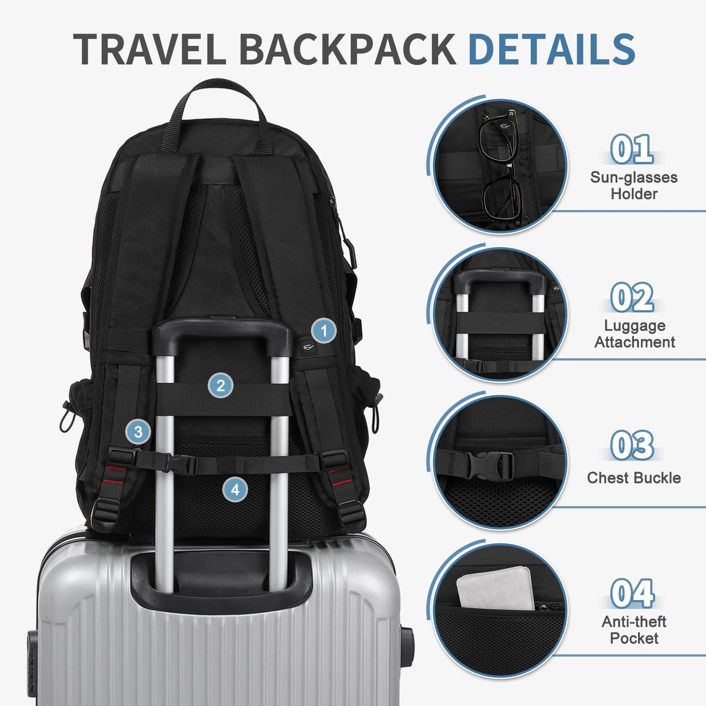 SUIKIHUM Travel Backpack 35L TSA Approved Carry on Backpack with Shoe Compartment & Wet/Dry Separation, Laptop Bag Fits 18.4 Inch Computer, Water Resistant Backpack for Men Women, Black