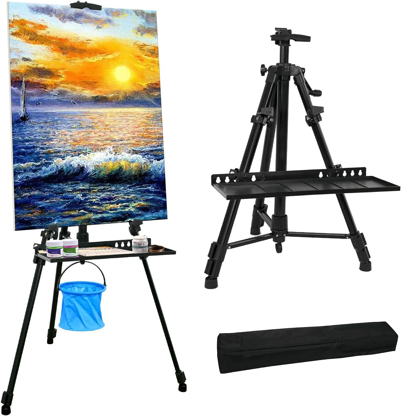 NewZeal Artist Easel Stand Painting Stand Art Easel, 20"to 61" Art Easel for Painting Canvase & Displaying, Aluminum Adjustable Height Display Tripod with Portable Bag/Folding Keg.(Black)