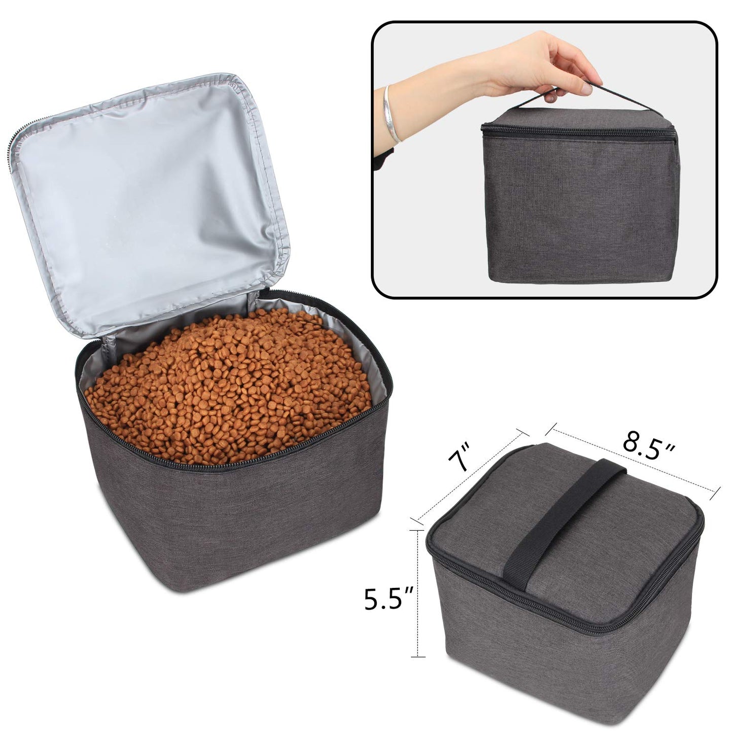 Teamoy Double Layer Dog Travel Bag with 2 Silicone Collapsible Bowls, 2 Food Carriers, 1 Water-Resistant Placemat, Pet Supplies Weekend Tote Organizer, Large, Black