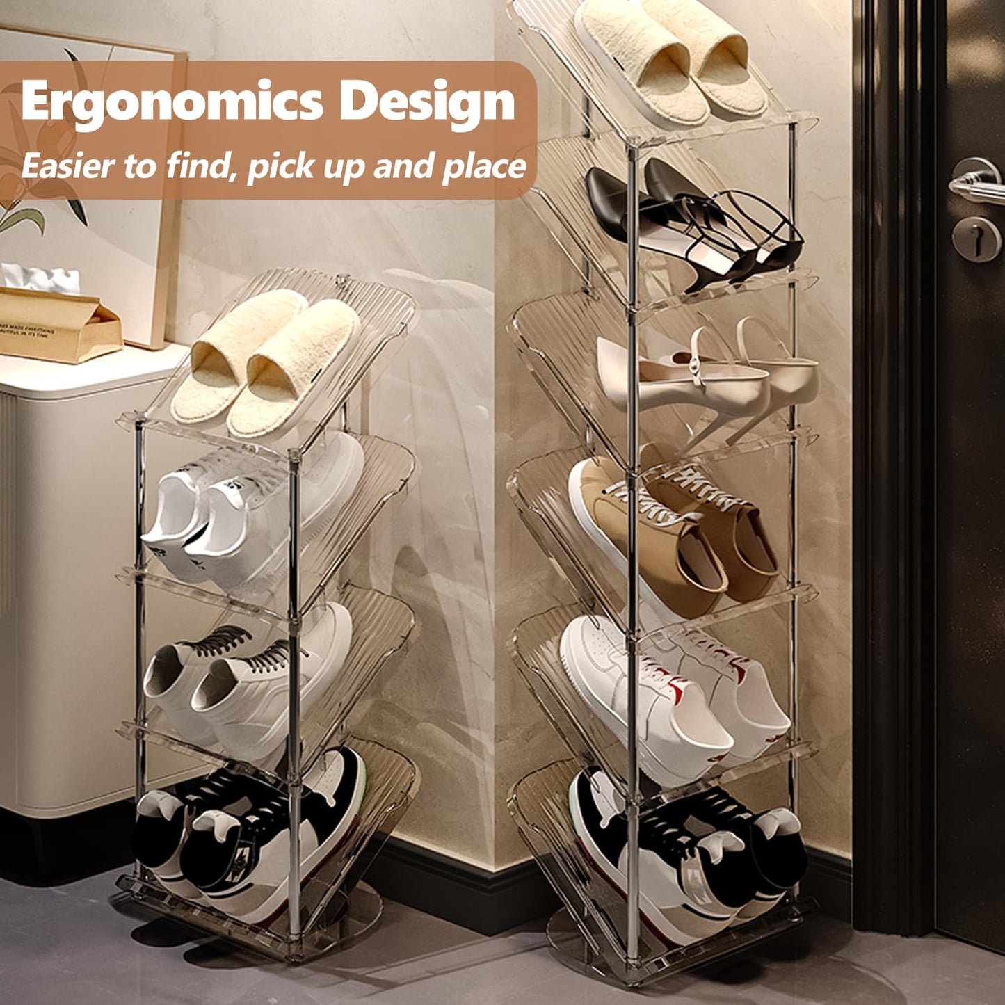 2 Pack Sloping Narrow Shoe Rack 5 Tiers - Free Standing Vertical Shoes Racks for Small Spaces and Corner, Shoe Storage Organizer for Entryway, Tall Slim Shoe Shelf Cabinet for Shoes and Boots