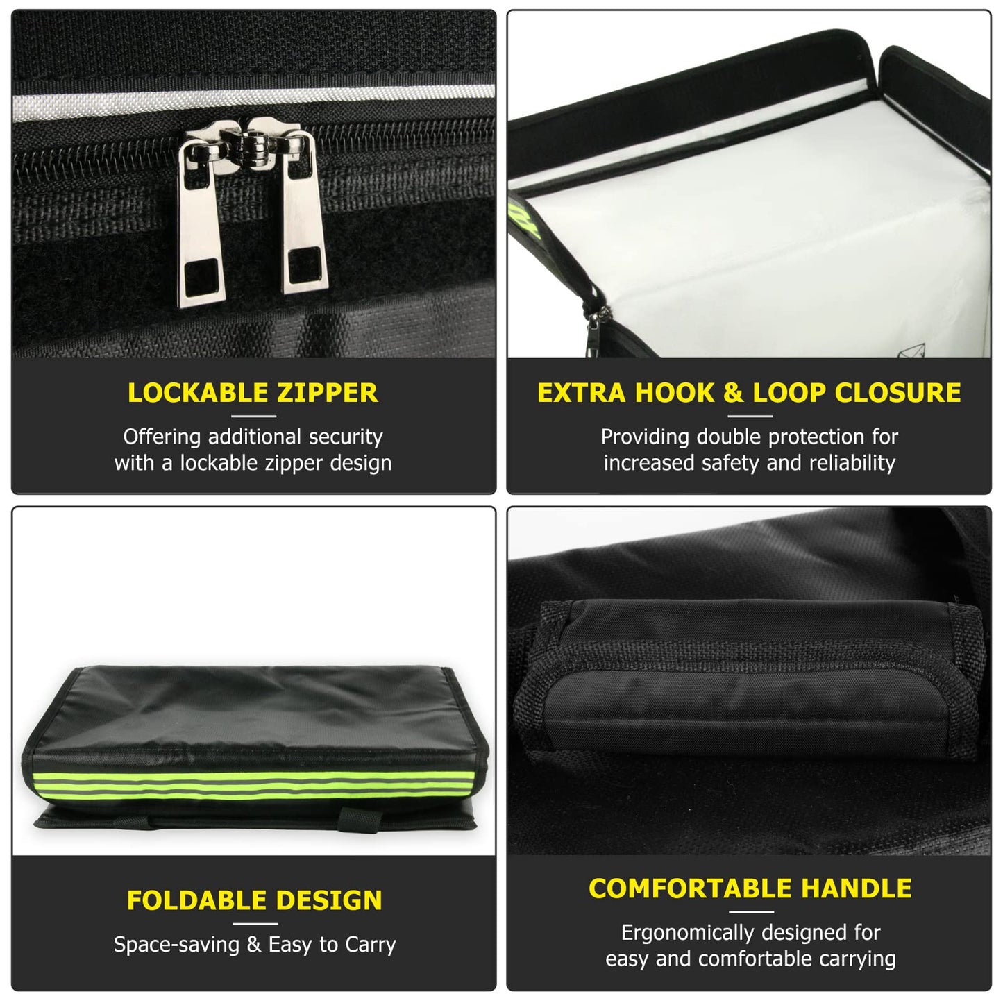 ROLOWAY Lipo Battery Bag (15 x 8.5 x 10 inch), Large Fireproof Lipo Ebike Bag with Comfortable Handle, Reflective Strip