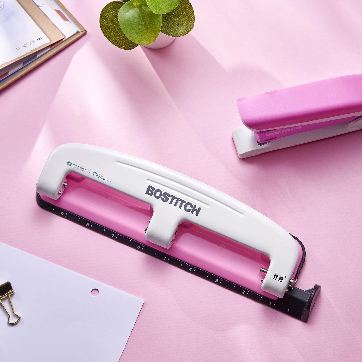Bostitch inCOURAGE 12 Reduced Effort 3-Hole Punch, 12 Sheets, Pink (2188)