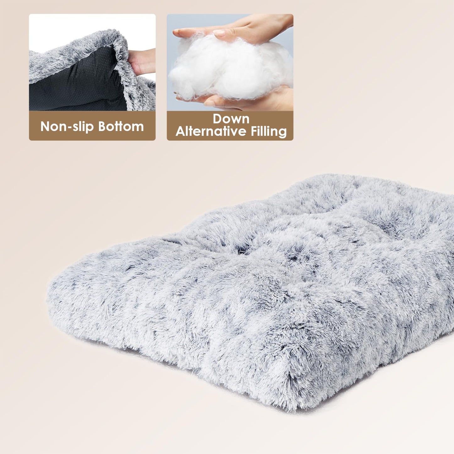 EHEYCIGA Calming Dog Crate Bed XL Extra Large, Washable Anti Anxiety Dog Pet Bed, Fluffy Dog Pillow Mat with Anti-Slip Bottom, Grey, 41.3"x27.5"x3.5"