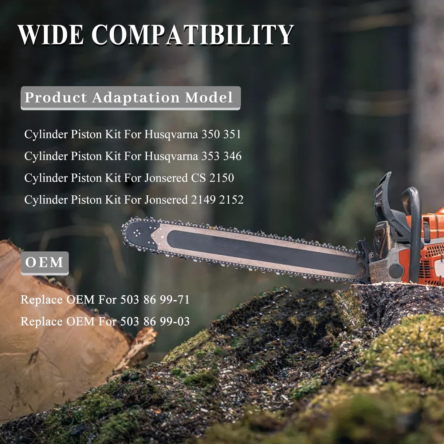 44mm Cylinder Piston Pin Ring Kit for Husqvarna 350 351 353 346 for Jonsered CS 2150 2149 2152 2153 Chain Saw Nikasil Plated Parts