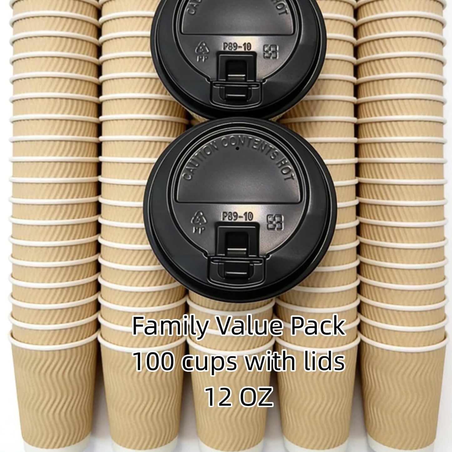 100 Pack Disposable Coffee Cups with lids, Craft Ripple Paper Hot Cups Without Paint for Hot Beverages,Travel and Party Use, Double Paper Disposable hot Cups with Leak-Proof(100pack)