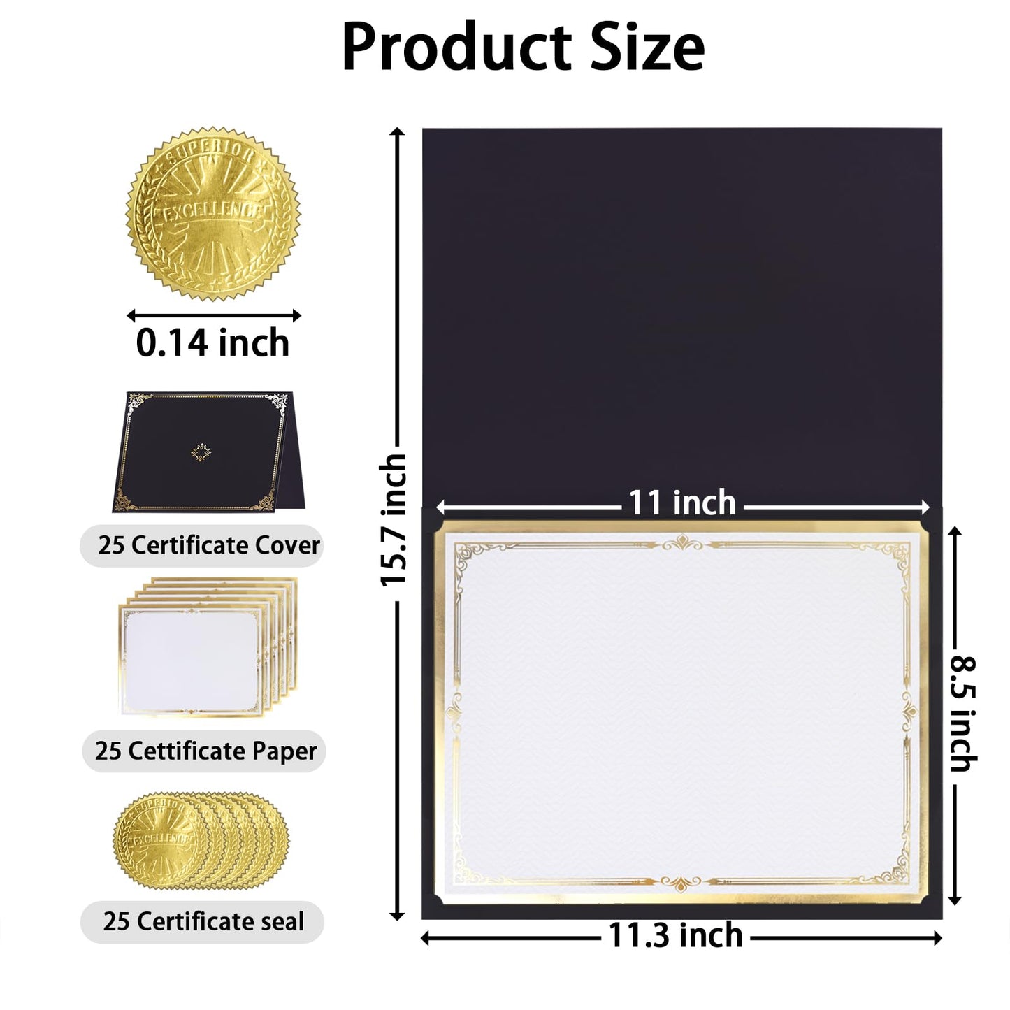 75 Pcs Certificate Paper Kit, 25 Gold foil Border Award Certificate Holders & 25 pcs 8.5x11 Inches Certificate Paper & 25 Certificate Seals Stickers for Graduation Diploma, Award Accomplishment.