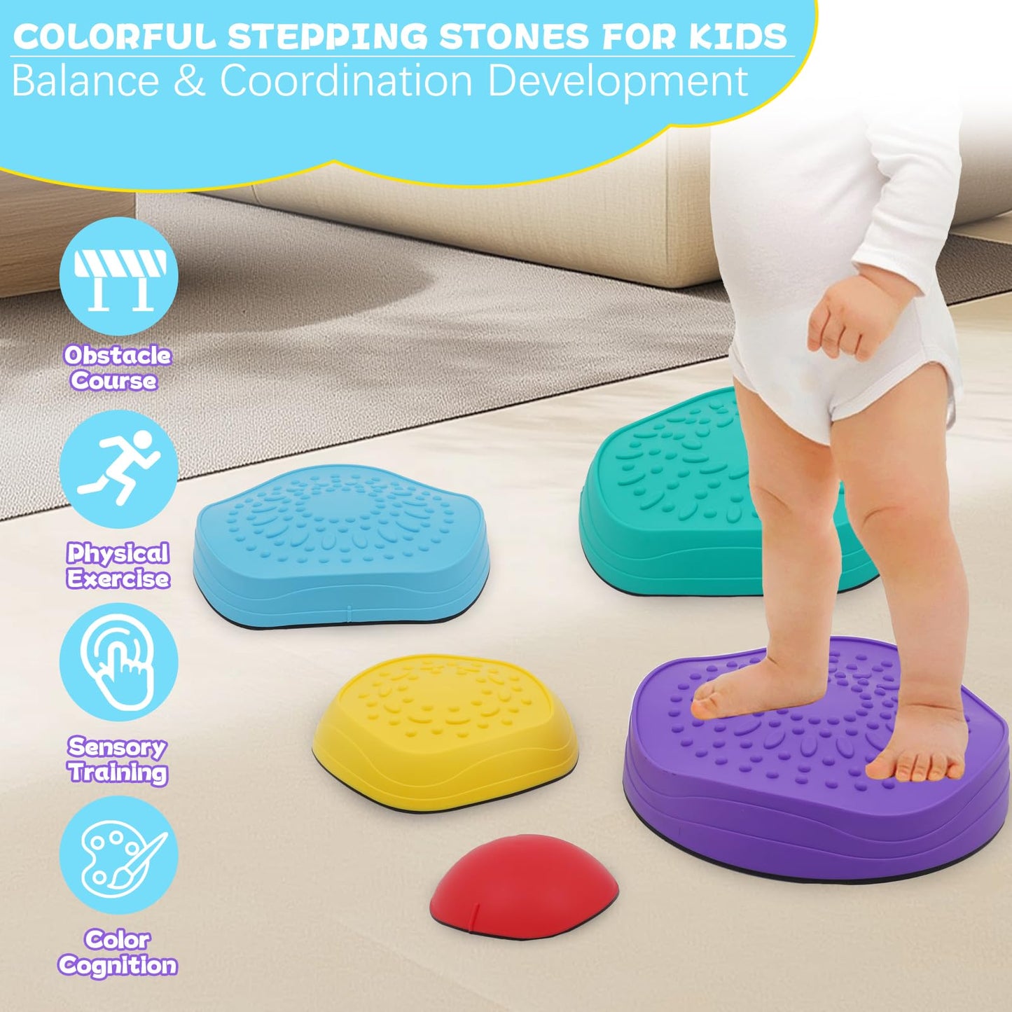 Joonly Kids Stepping Stones 5pcs Balance River Stones for Promoting Children's Coordination Skills Sensory Play Equipment Toys Toddler Ages 3-8 Years
