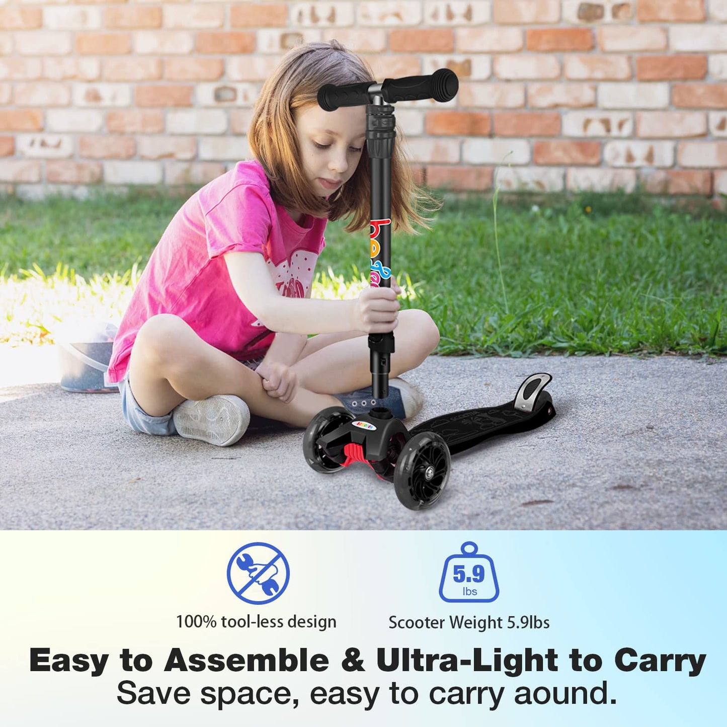BELEEV A2 Scooters for Kids 3 Wheel Kick Scooter for Toddlers Girls & Boys, Scooter with 3 Adjustable Height, LED Light Up Wheels for Children from 3 to 12 Years Old