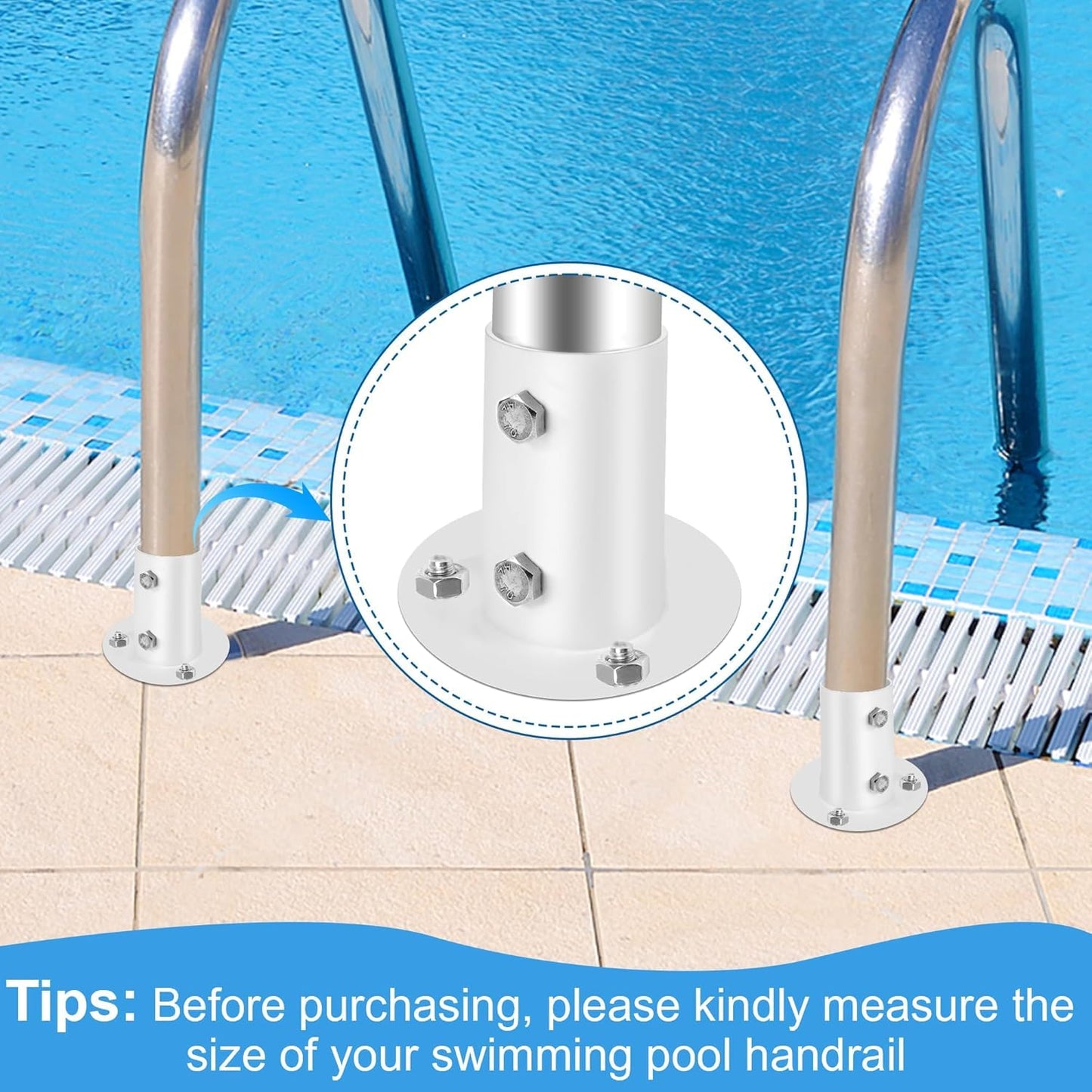 4-Pack Pool Deck Flanges, COITEK 304 Stainless Steel Flange Anchors Ladder Brackets for 1.5" Above Ground Pool Ladders and Handrails, Includes Screws Bolts for Easy Installation and Replacement