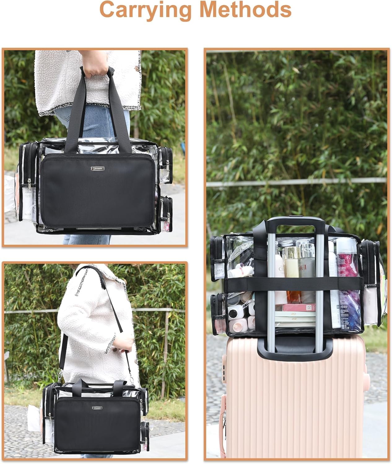 Relavel Clear Makeup Bag, Extra Large Travel Toiletry Bag for Women & Men, Waterproof Cosmetic Storage Organizer Hair Stylist Travelling Bag with Adjustable Dividers & Shoulder Strap