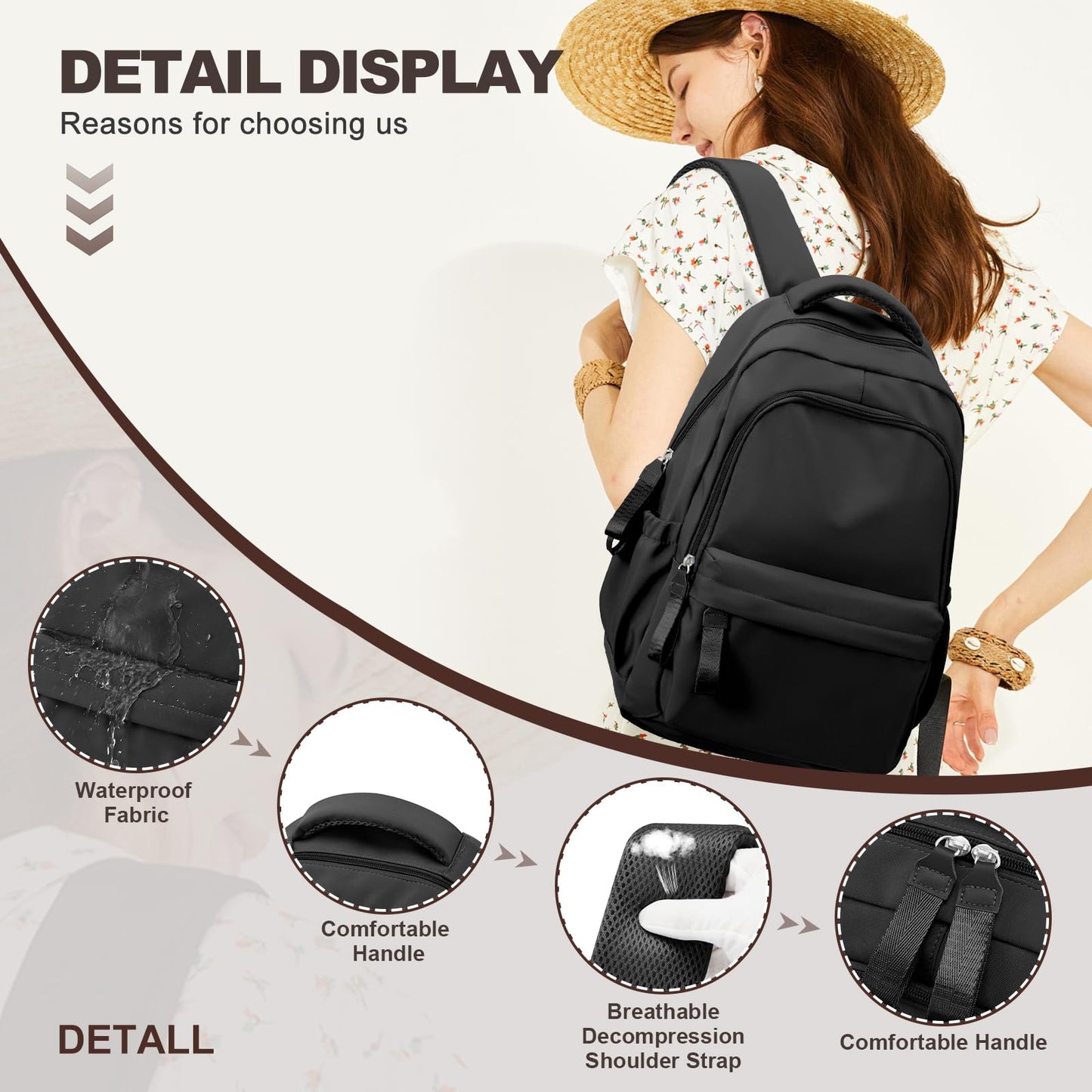 Backpack for School Black Women College High School Bag for Girls Teen Boys Book Bag Casual Travel Laptop Backpacks for Men