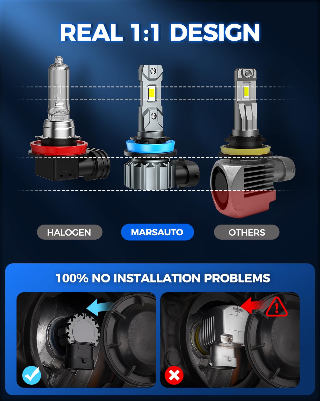 Marsauto H11 9005 LED Headlight Bulbs Kit, 66000LM Super Bright, H11/H9/H8 9005/HB3 LED Headlight Bulbs Combo, 6000K Cool White, 3 Mins Plug and Play Bulbs Combo, IP68, Pack of 4