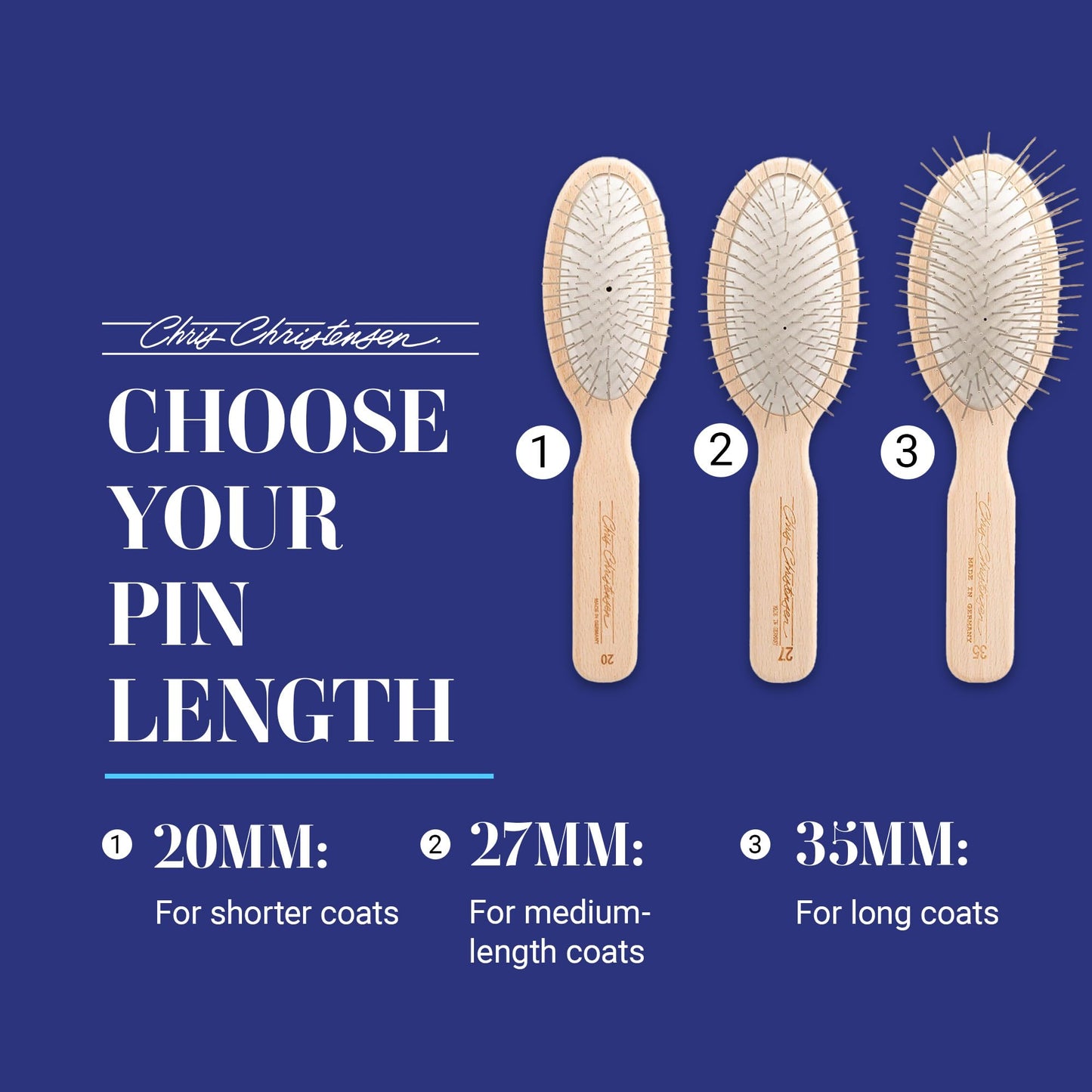 Chris Christensen 20 mm Oval Pin Dog Brush, Original Series, Groom Like a Professional, Stainless Steel Pins, Lightweight Beech Wood Body, Ground and Polished Tips