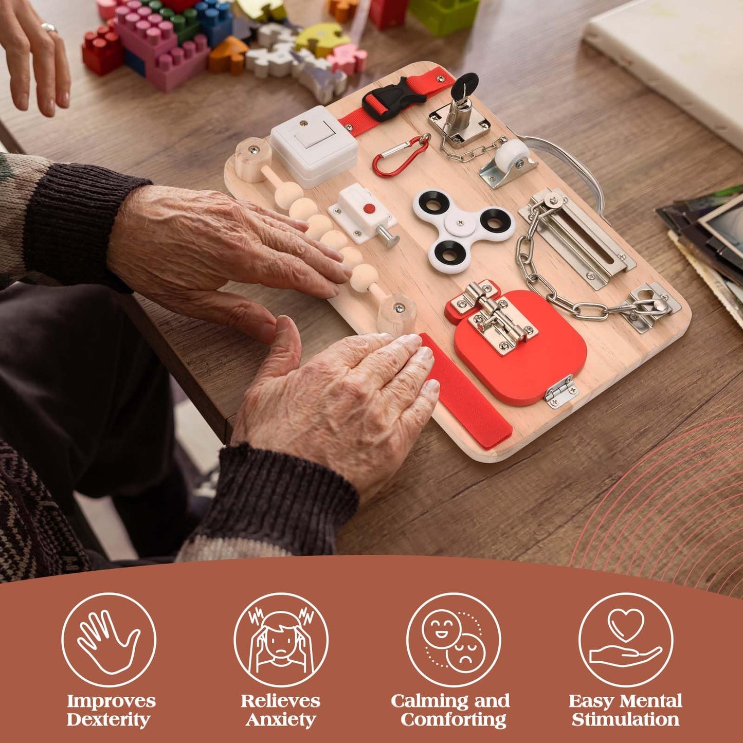 Dementia Activities for Seniors-Alzheimers Products for Elderly-Memory Games for Autism Adult-Dementia Gadgets-Fidget Board- ADHD Toys-Gift for Seniors-Anxiety Relief Items