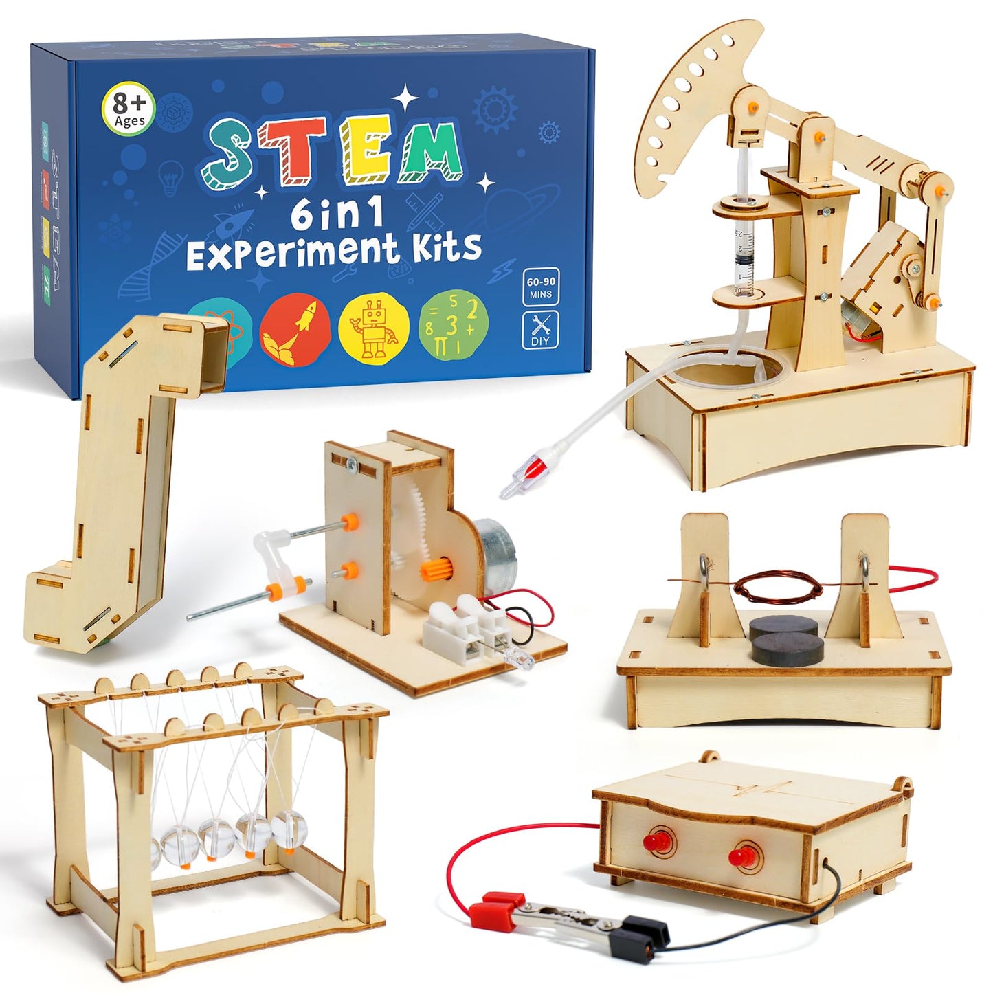 6 in 1 STEM Science Kits for Kids, Wood Building Crafts Kits, Science Projects for Kids 8-12, STEM Toys for Boys Girls Age 8-12 8 10 12 13 14 Gift Idea.