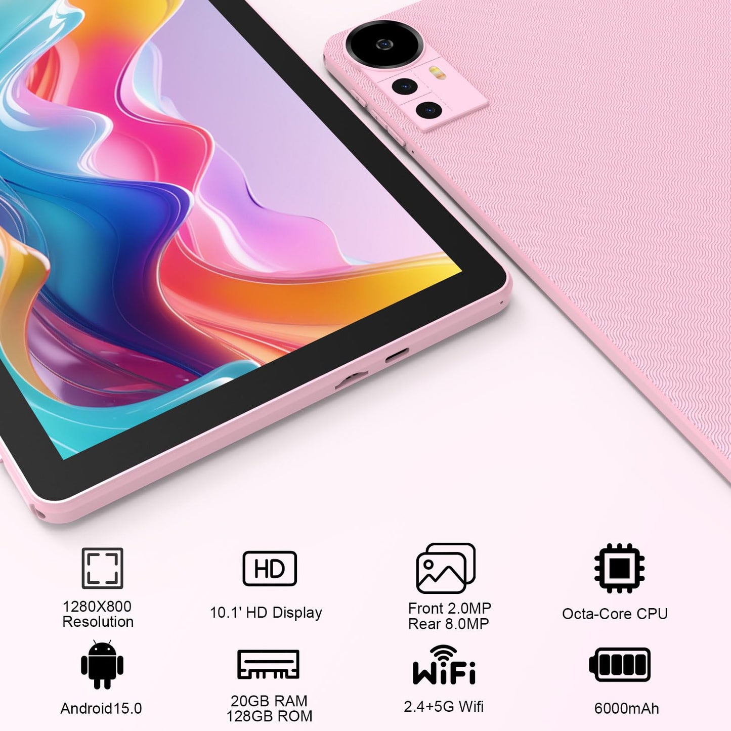 Android 15 Tablet, 10 Inch Tablet, 18GB RAM+128GB ROM/2TB Expandable Tablet PC, 2 in 1 Tablets with Keyboard, Mouse, Case, Stylus, Quad-core 2.0GHz CPU HD Screen, 5G WiFi 6 BT 5.0, 8MP Camera Tableta