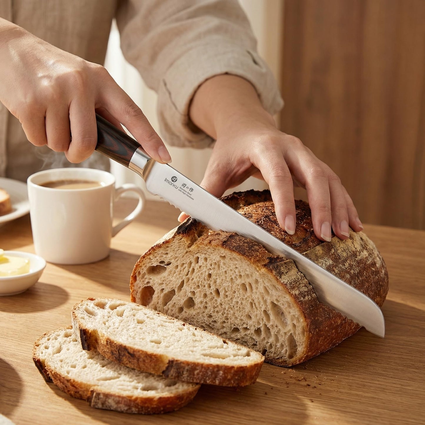 imarku Bread Knife, Japanese High Carbon Stainless Steel Professional Grade Breads Slicing Knife, 10-Inch Serrated Edge Cake Knife, Bread Cutter for Homemade Crusty Sourdough,Best Gifts